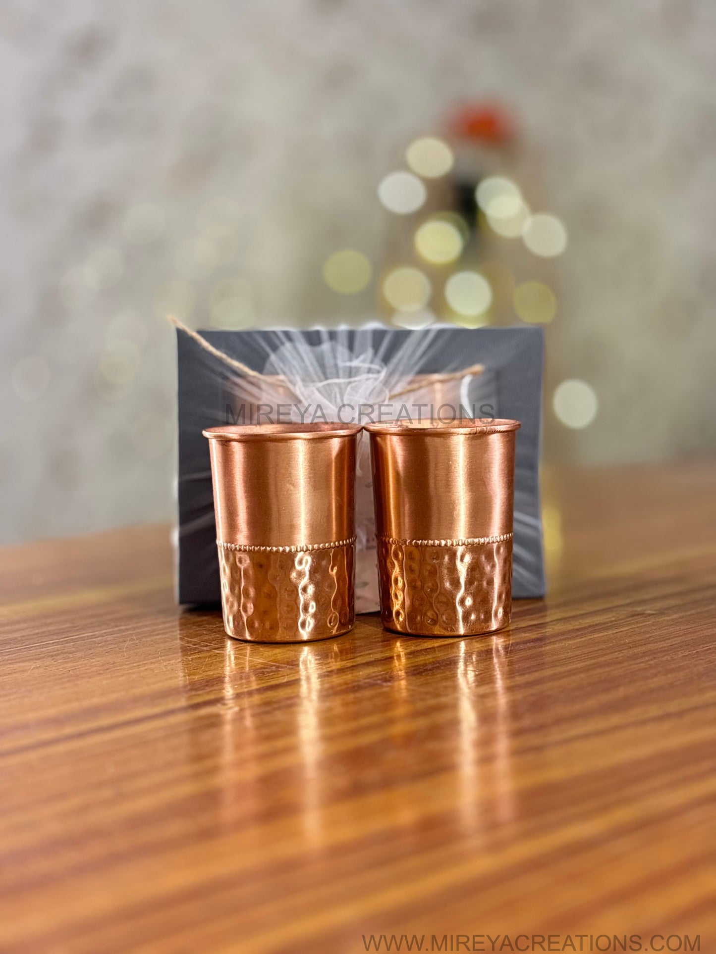 Hammered Pure Copper Glass Set Return Gift | Copper Drinking Glass Pair in Premium Gift Box | Wedding & Festive Favor Under ₹900
