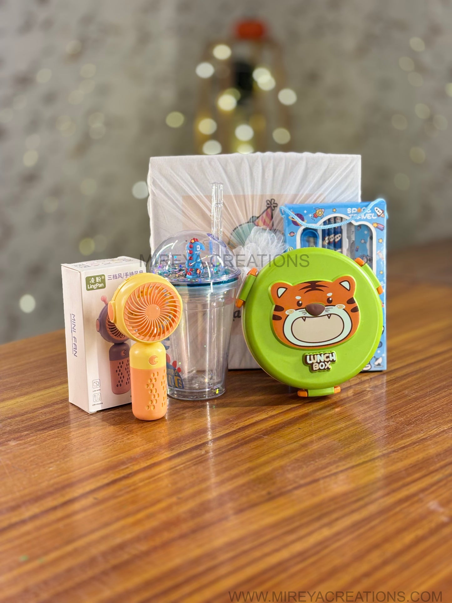 Kids Utility Gift Set Return Gift | Dome Sipper, Mini Fan, Stationery & Lunch Box Combo | Birthday & School Favor Under ₹1100