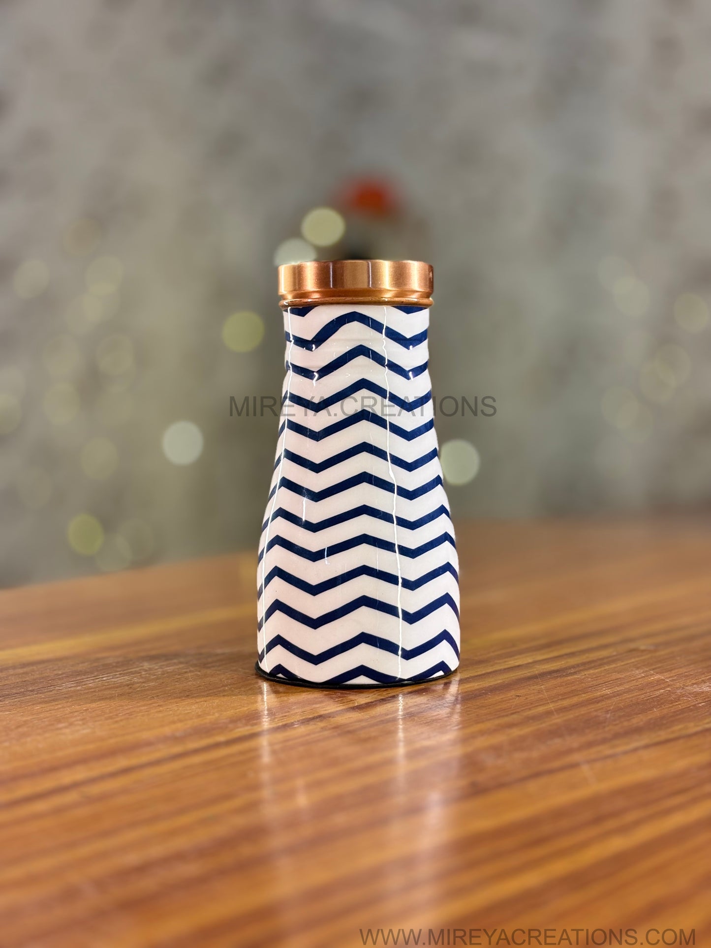 Printed Copper Bottle & Glasses Gift Set Return Gift | Zigzag Enamel Finish Bottle with Matching Glasses | Wedding & Festive Favor Under ₹1700