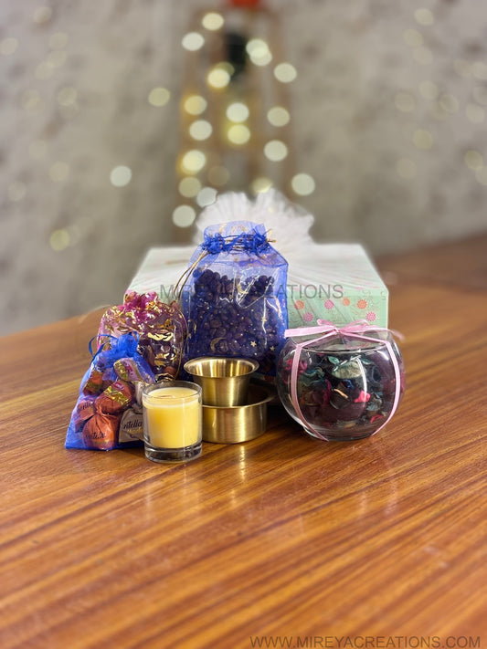 Brass Filter Coffee Hamper Return Gift | Brass Dabara Set, Coffee Beans, Chocolates & Candle Combo | Wedding & Festive Favor Under ₹1200