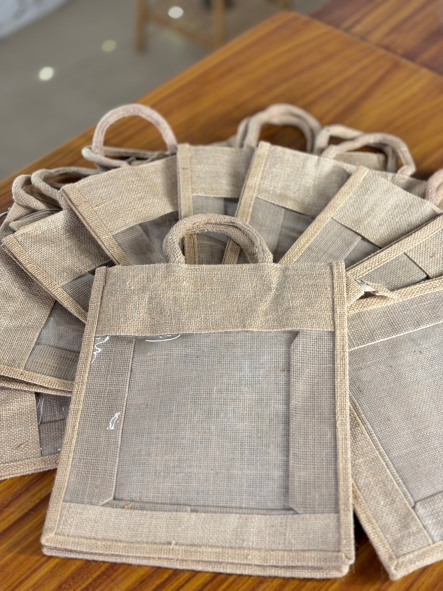 Plain Jute Bag with Transparent Window | Eco-Friendly Return Gift Bag | Wedding & Corporate Favor