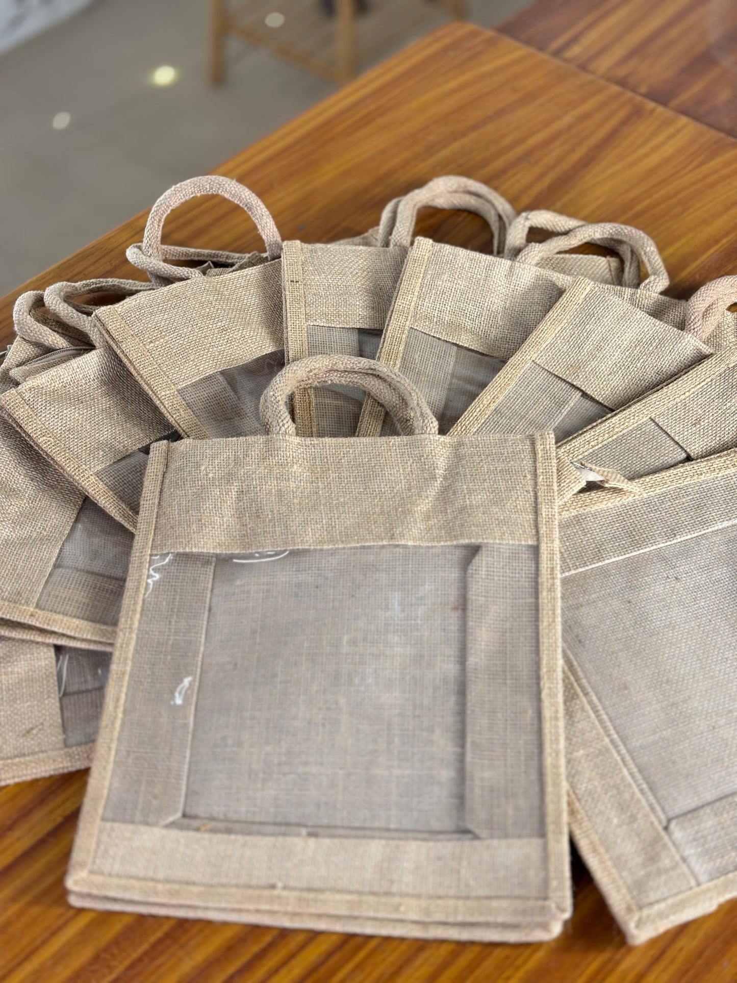 Plain Jute Bag with Transparent Window | Eco-Friendly Return Gift Bag | Wedding & Corporate Favor
