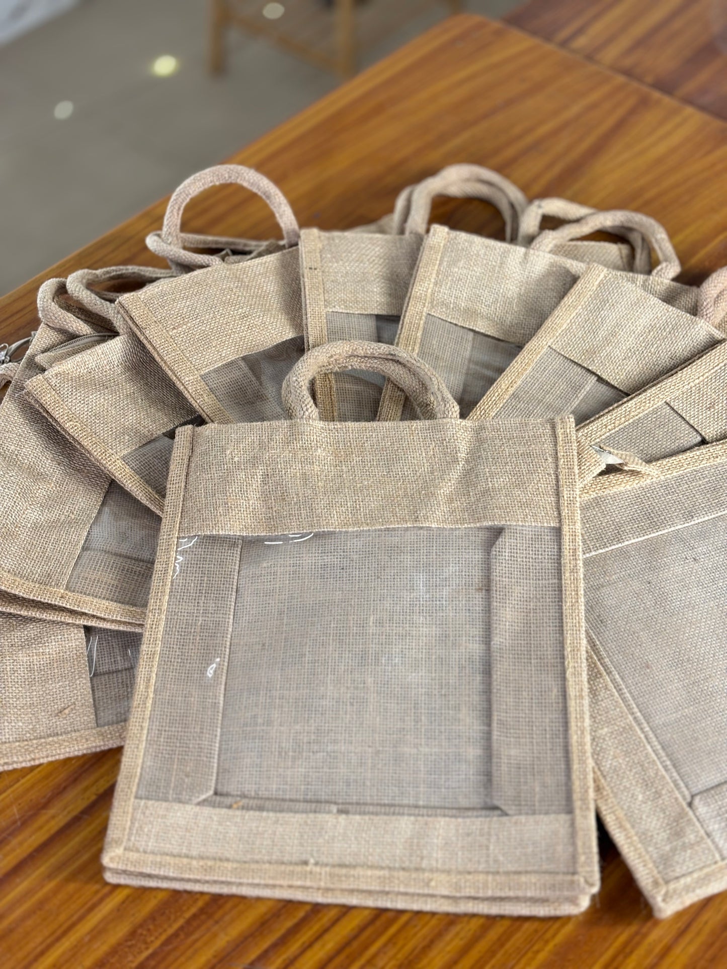Plain Jute Bag with Transparent Window | Eco-Friendly Return Gift Bag | Wedding & Corporate Favor