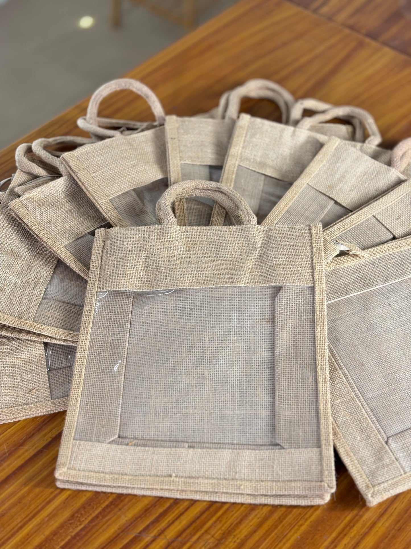 Plain Jute Bag with Transparent Window | Eco-Friendly Return Gift Bag | Wedding & Corporate Favor
