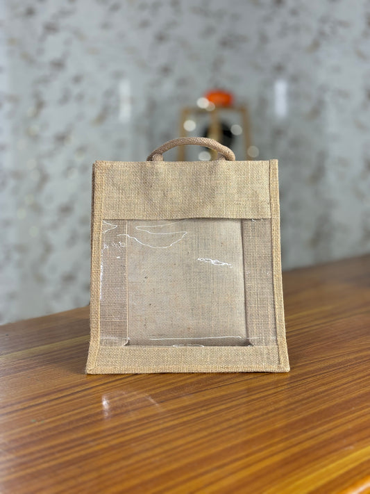 Plain Jute Bag with Transparent Window | Eco-Friendly Return Gift Bag | Wedding & Corporate Favor