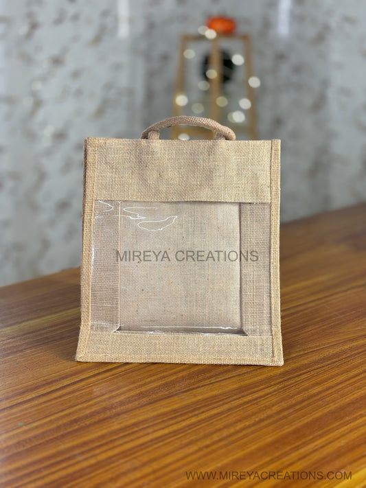 Plain Jute Bag with Transparent Window | Eco-Friendly Return Gift Bag | Wedding & Corporate Favor