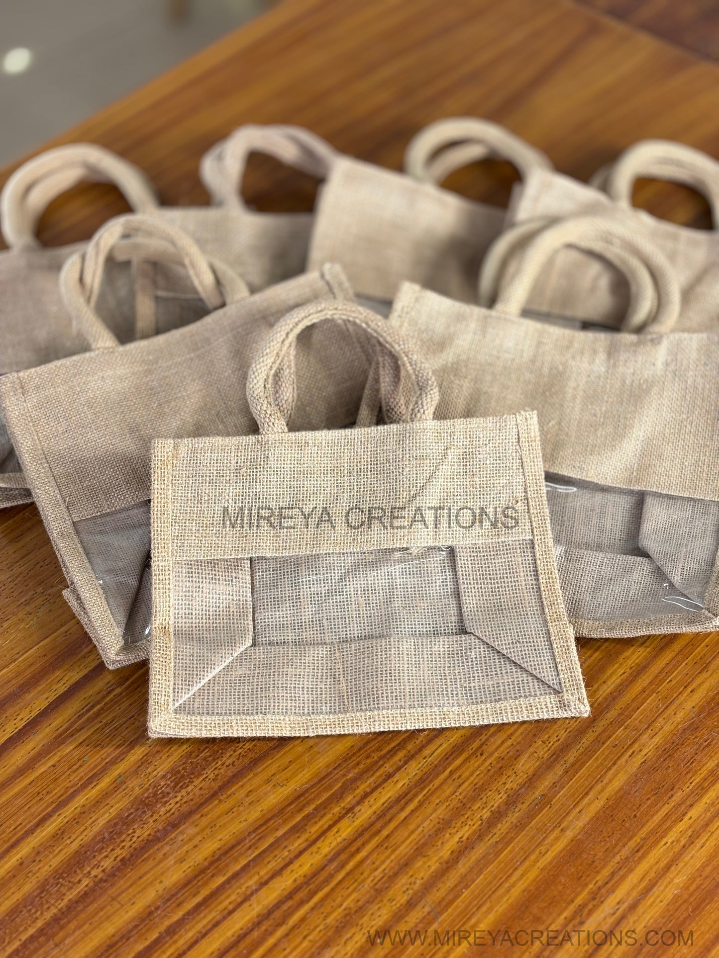 Plain Jute Bag with Transparent Window | Small Jute Return Gift Bag | Party Favor & Wedding Keepsake