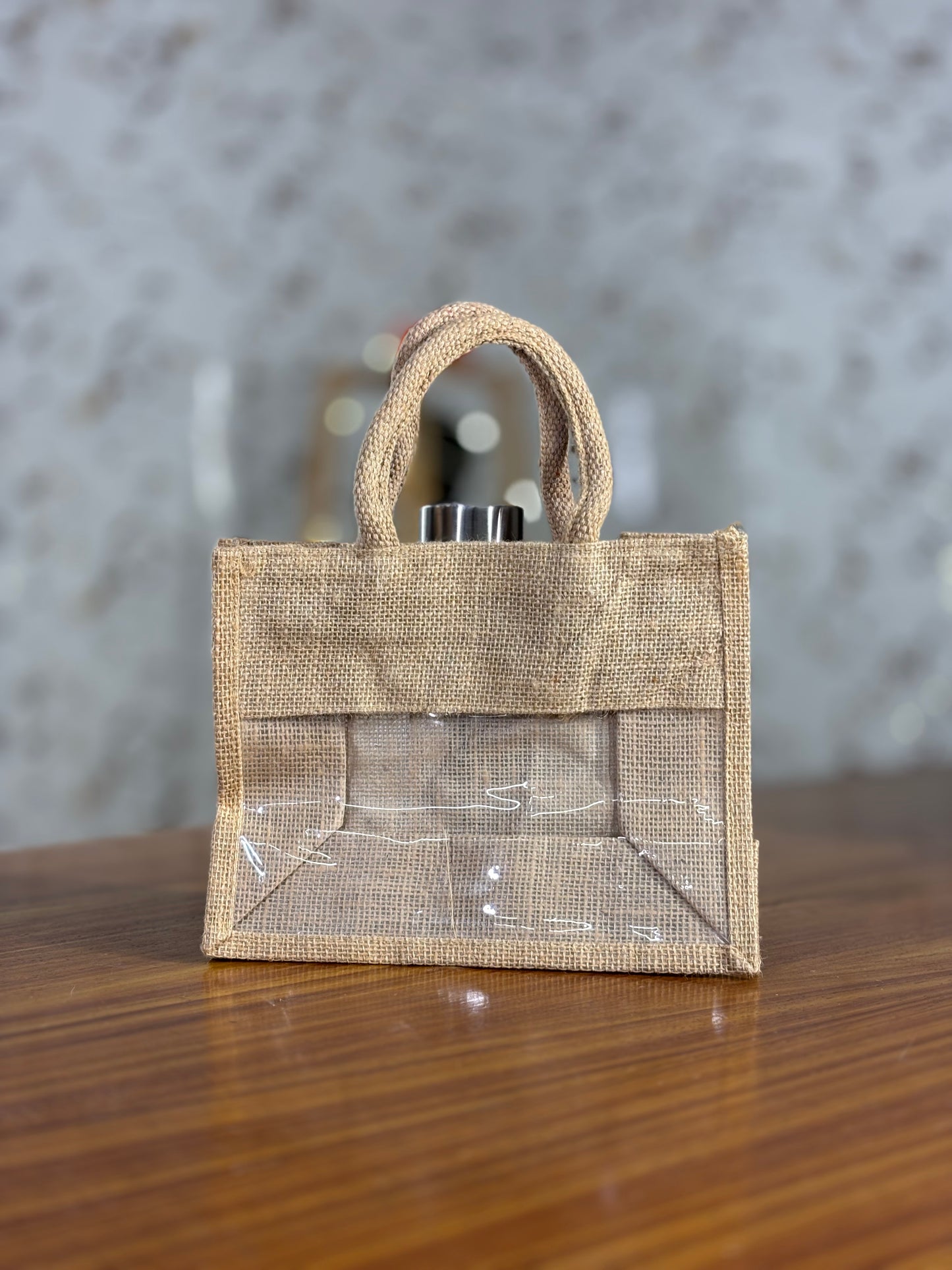 Plain Jute Bag with Transparent Window | Small Jute Return Gift Bag | Party Favor & Wedding Keepsake