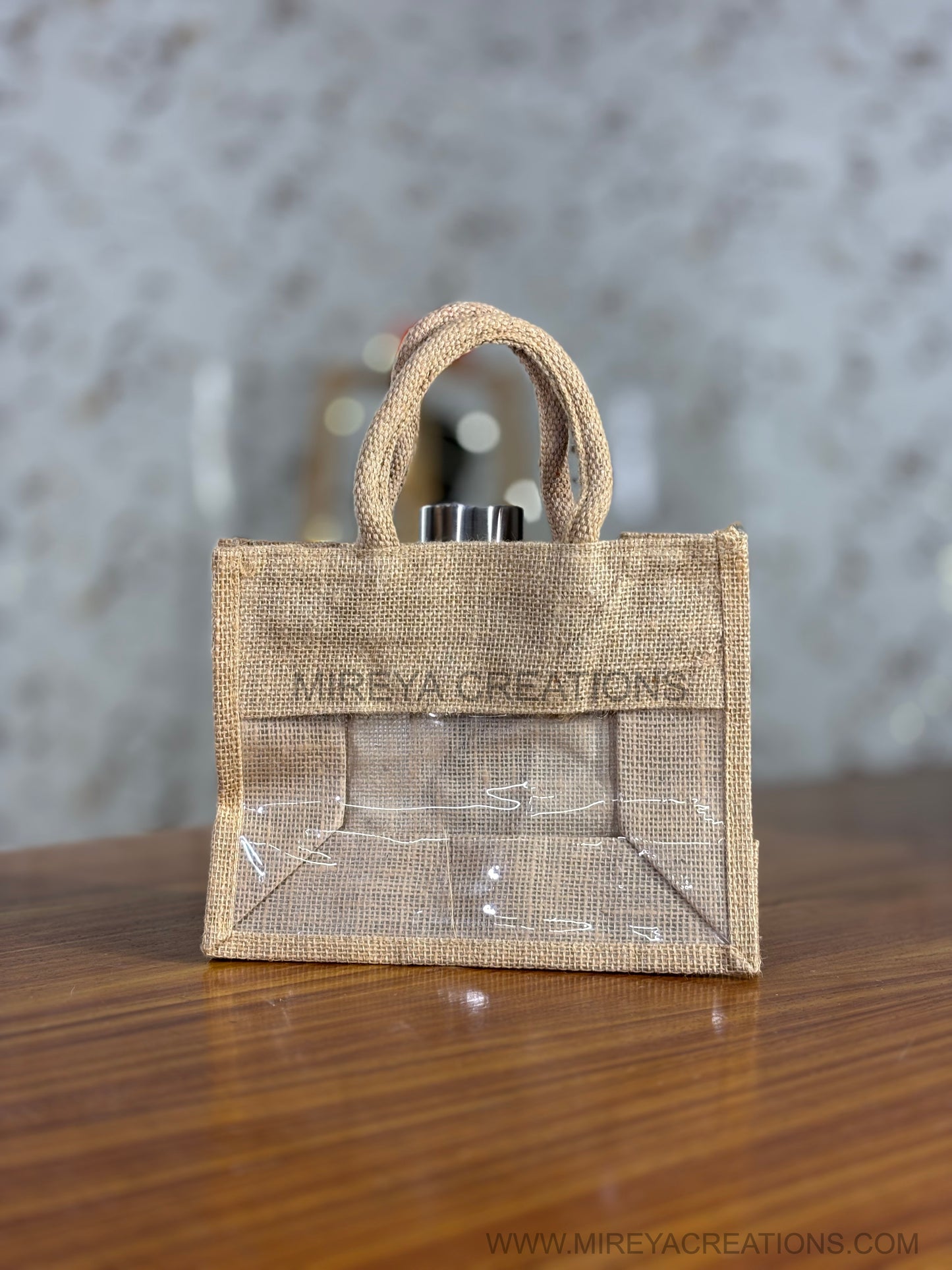 Plain Jute Bag with Transparent Window | Small Jute Return Gift Bag | Party Favor & Wedding Keepsake