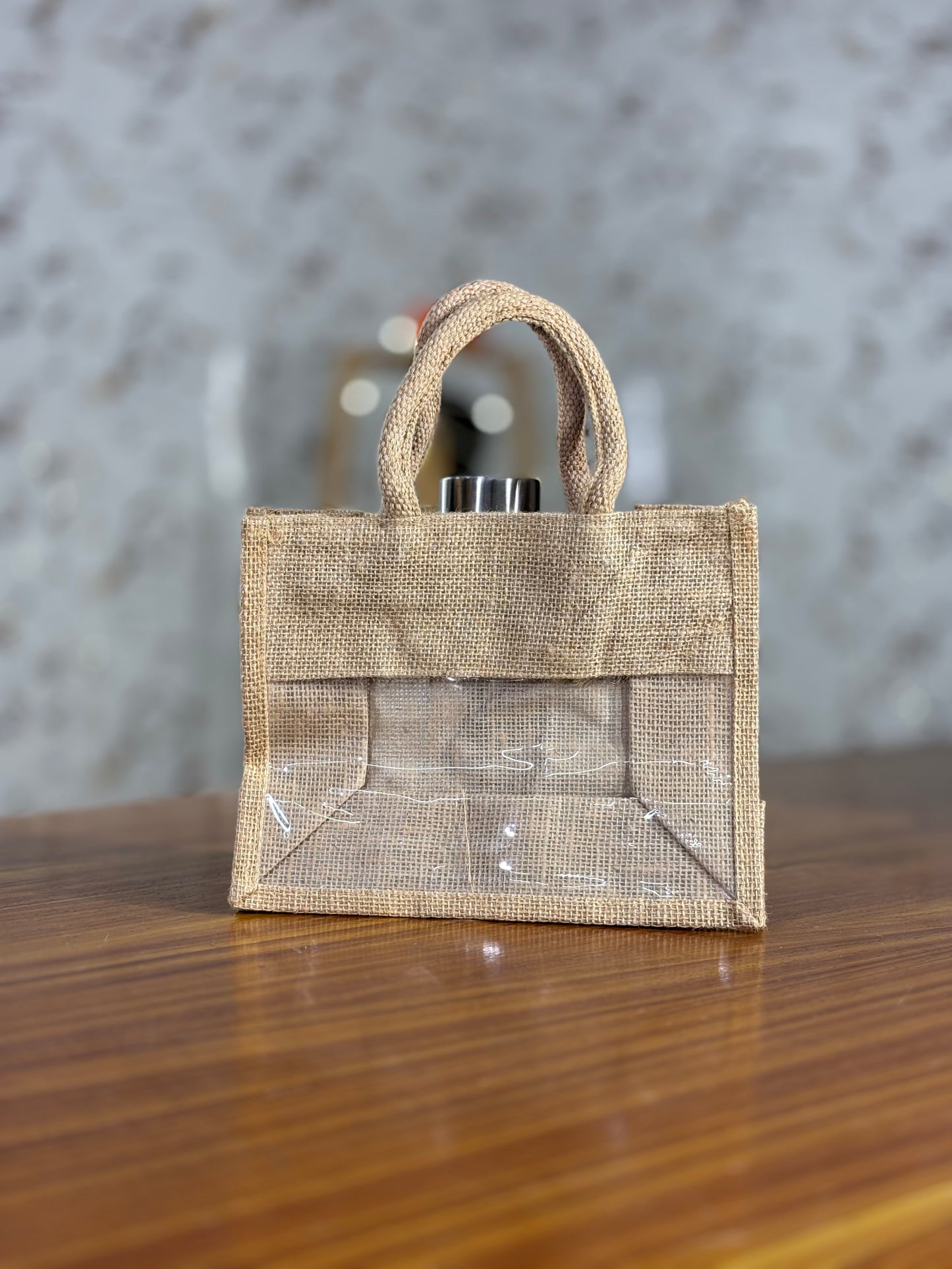 Plain Jute Bag with Transparent Window | Small Jute Return Gift Bag | Party Favor & Wedding Keepsake