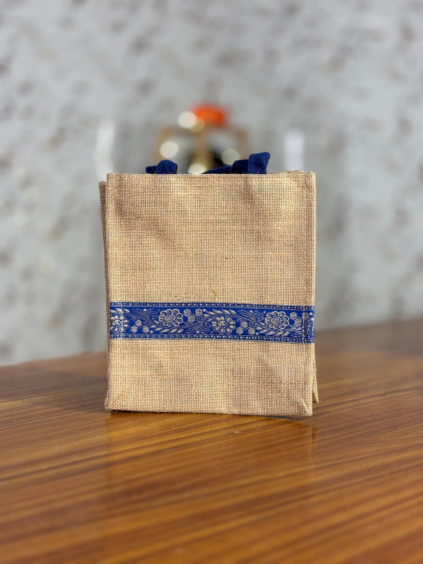 Blue Handle Jute Bag | Printed Jute Return Gift Bag | Wedding & Event Favor