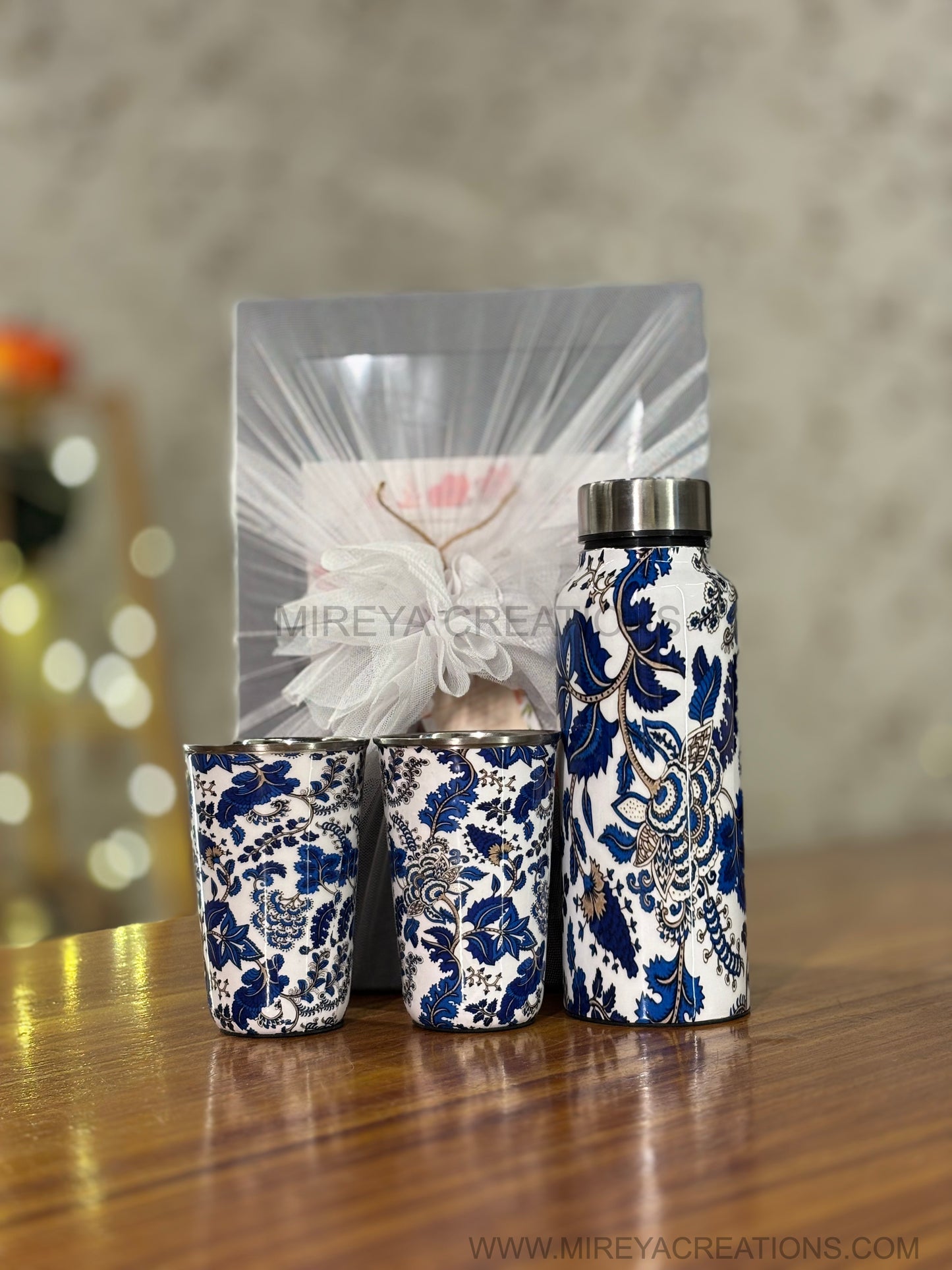 Printed Steel Bottle & Glasses Return Gift | Premium Printed Drinkware Set | Wedding & Housewarming Favor Under ₹1000