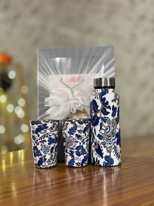 Printed Steel Bottle & Glasses Return Gift | Premium Printed Drinkware Set | Wedding & Housewarming Favor Under ₹1000