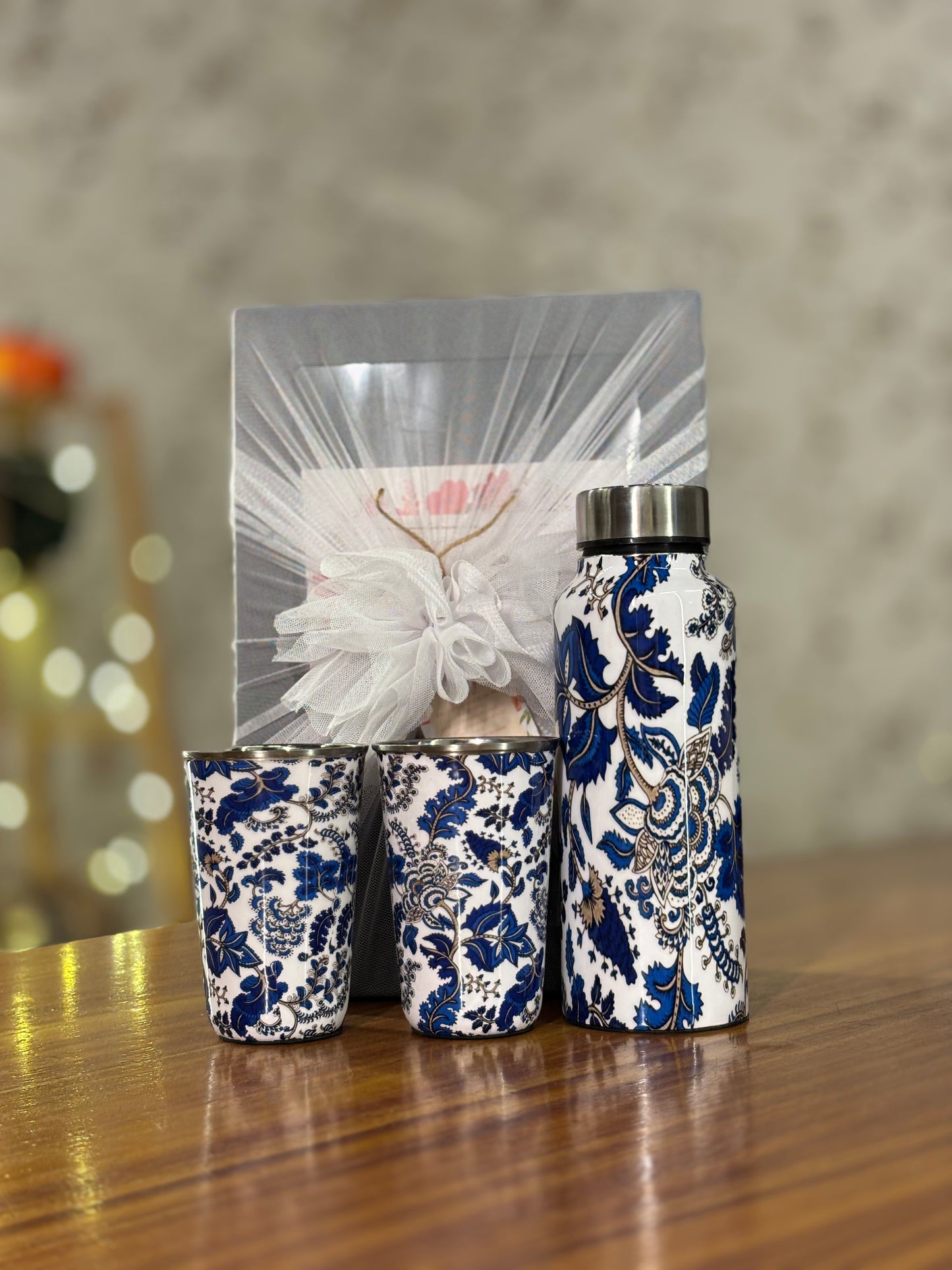 Printed Steel Bottle & Glasses Return Gift | Premium Printed Drinkware Set | Wedding & Housewarming Favor Under ₹1000