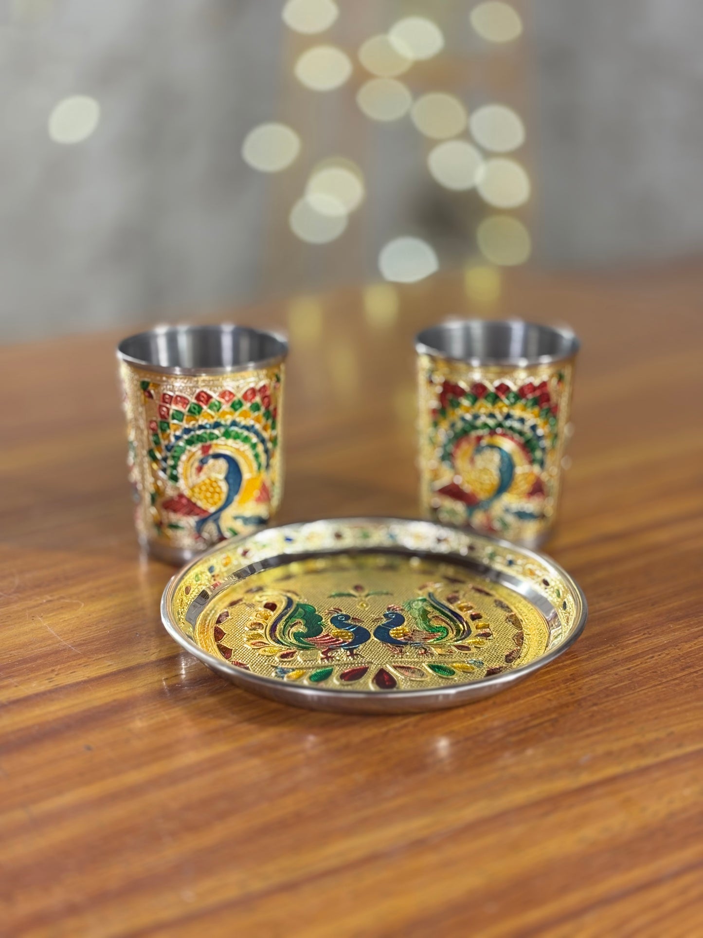 Meenakari Glass & Plate Set Return Gift | Traditional Meenakari Gift Set | Wedding & Puja Favor Under ₹500