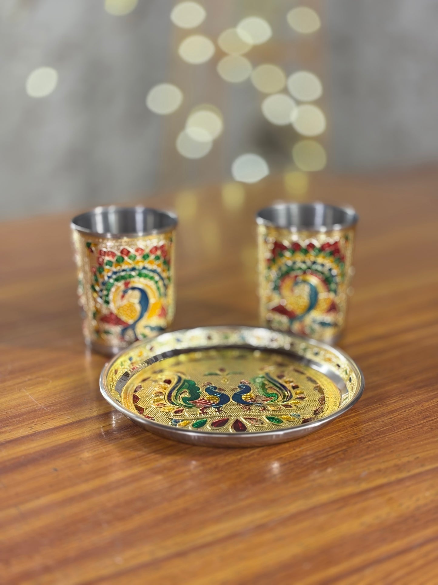 Meenakari Glass & Plate Set Return Gift | Traditional Meenakari Gift Set | Wedding & Puja Favor Under ₹500