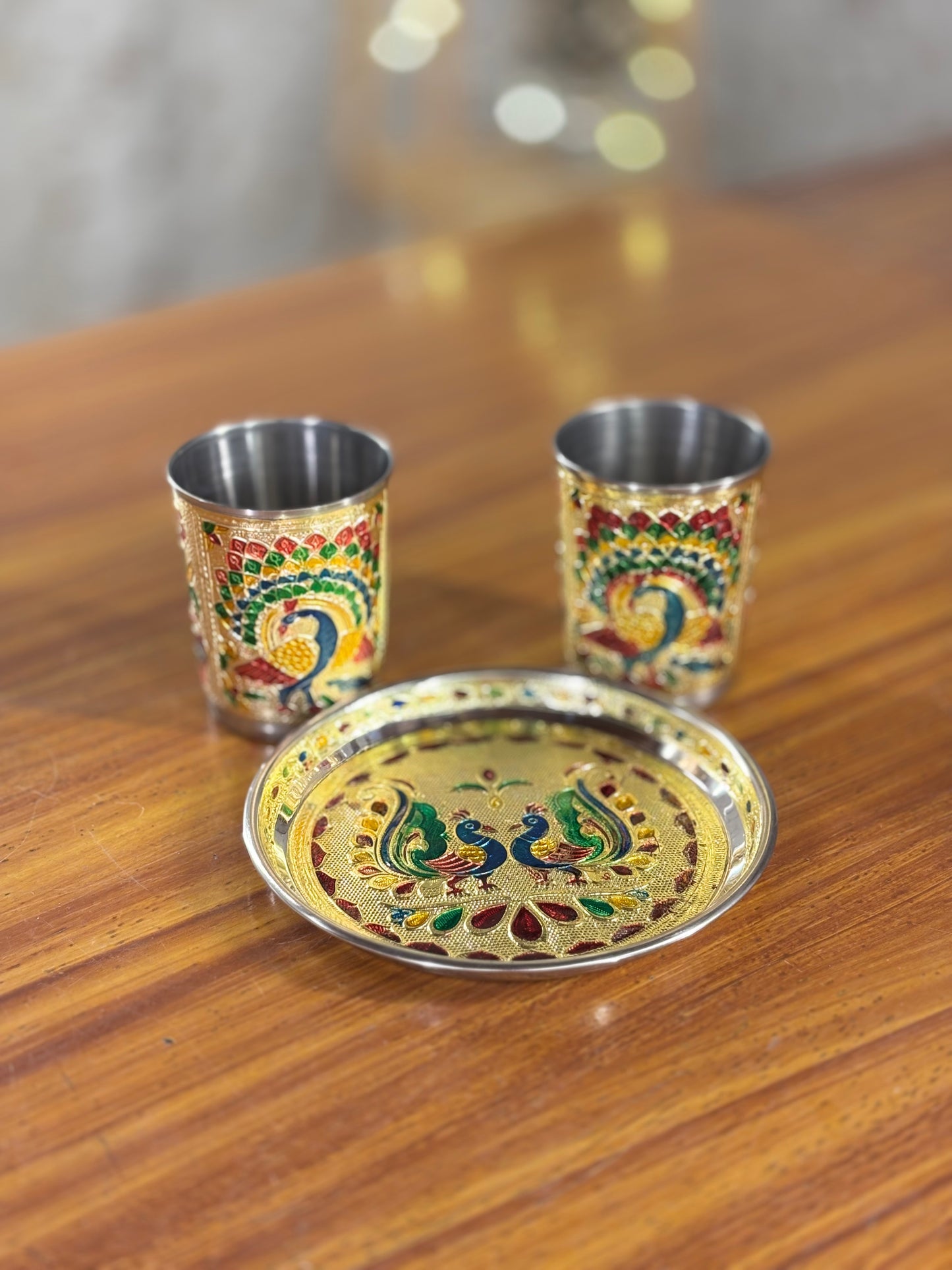 Meenakari Glass & Plate Set Return Gift | Traditional Meenakari Gift Set | Wedding & Puja Favor Under ₹500