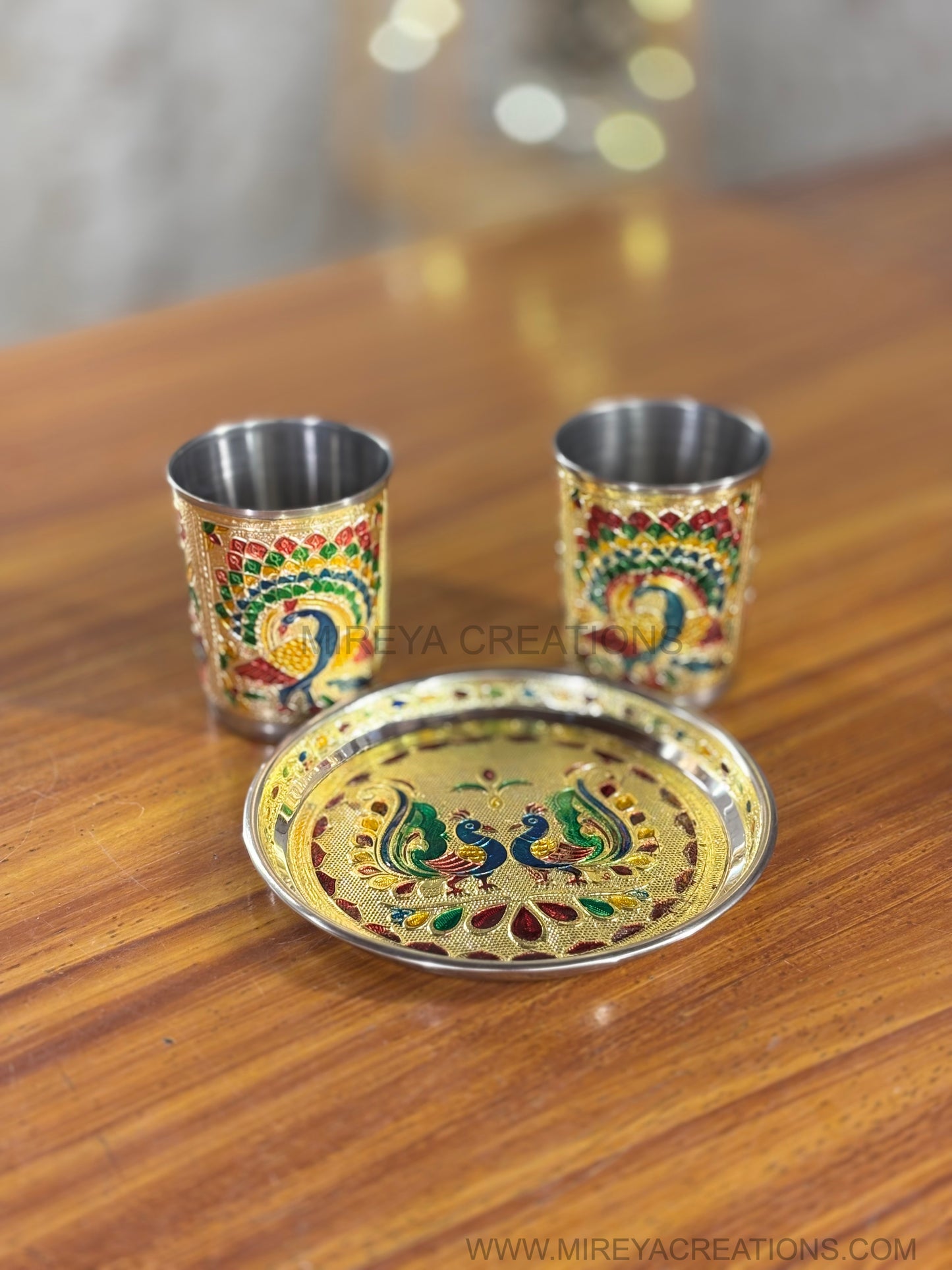 Meenakari Glass & Plate Set Return Gift | Traditional Meenakari Gift Set | Wedding & Puja Favor Under ₹500