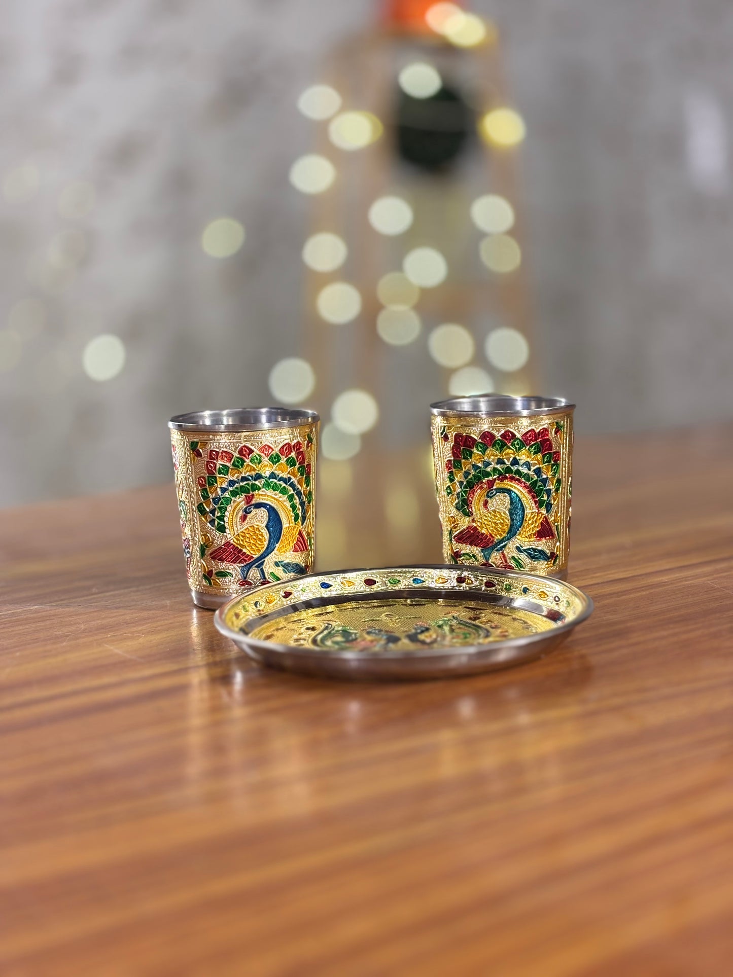Meenakari Glass & Plate Set Return Gift | Traditional Meenakari Gift Set | Wedding & Puja Favor Under ₹500