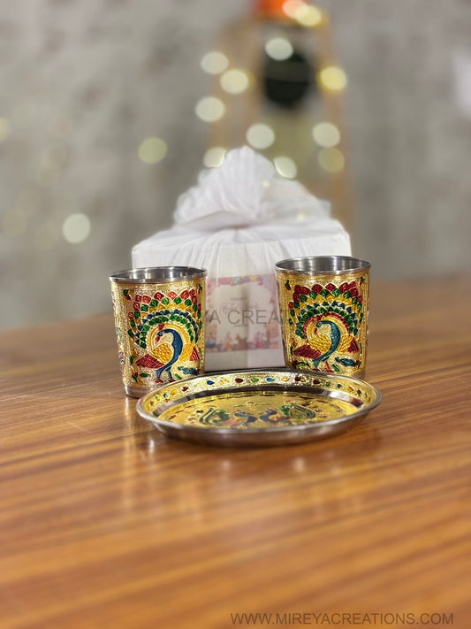 Meenakari Glass & Plate Set Return Gift | Traditional Meenakari Gift Set | Wedding & Puja Favor Under ₹500
