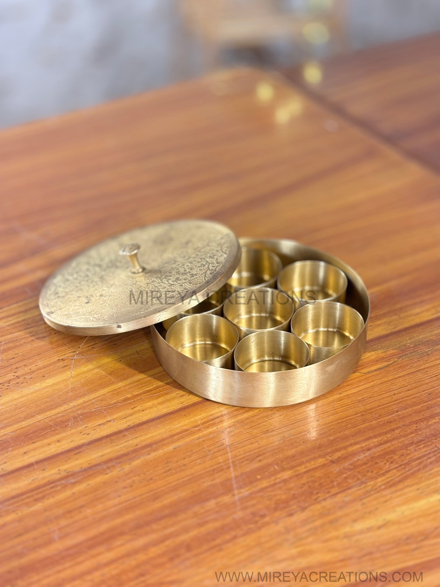 6 Inch Brass Spice Box Return Gift | Traditional Brass Masala Box | Wedding & Home Favor Under ₹1000