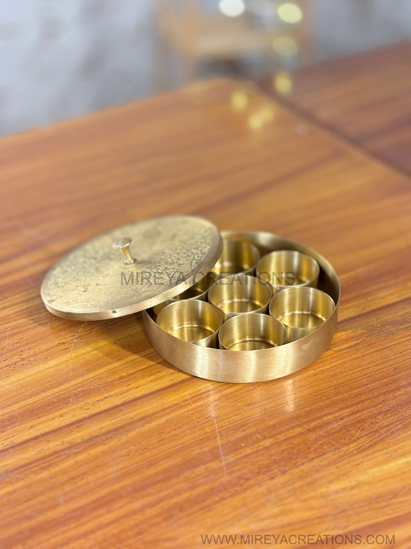6 Inch Brass Spice Box Return Gift | Traditional Brass Masala Box | Wedding & Home Favor Under ₹1000