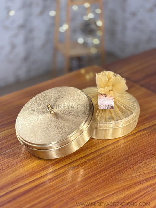 8 Inch Brass Spice Box Return Gift | Traditional Brass Masala Box | Wedding & Kitchen Favor Under ₹2500