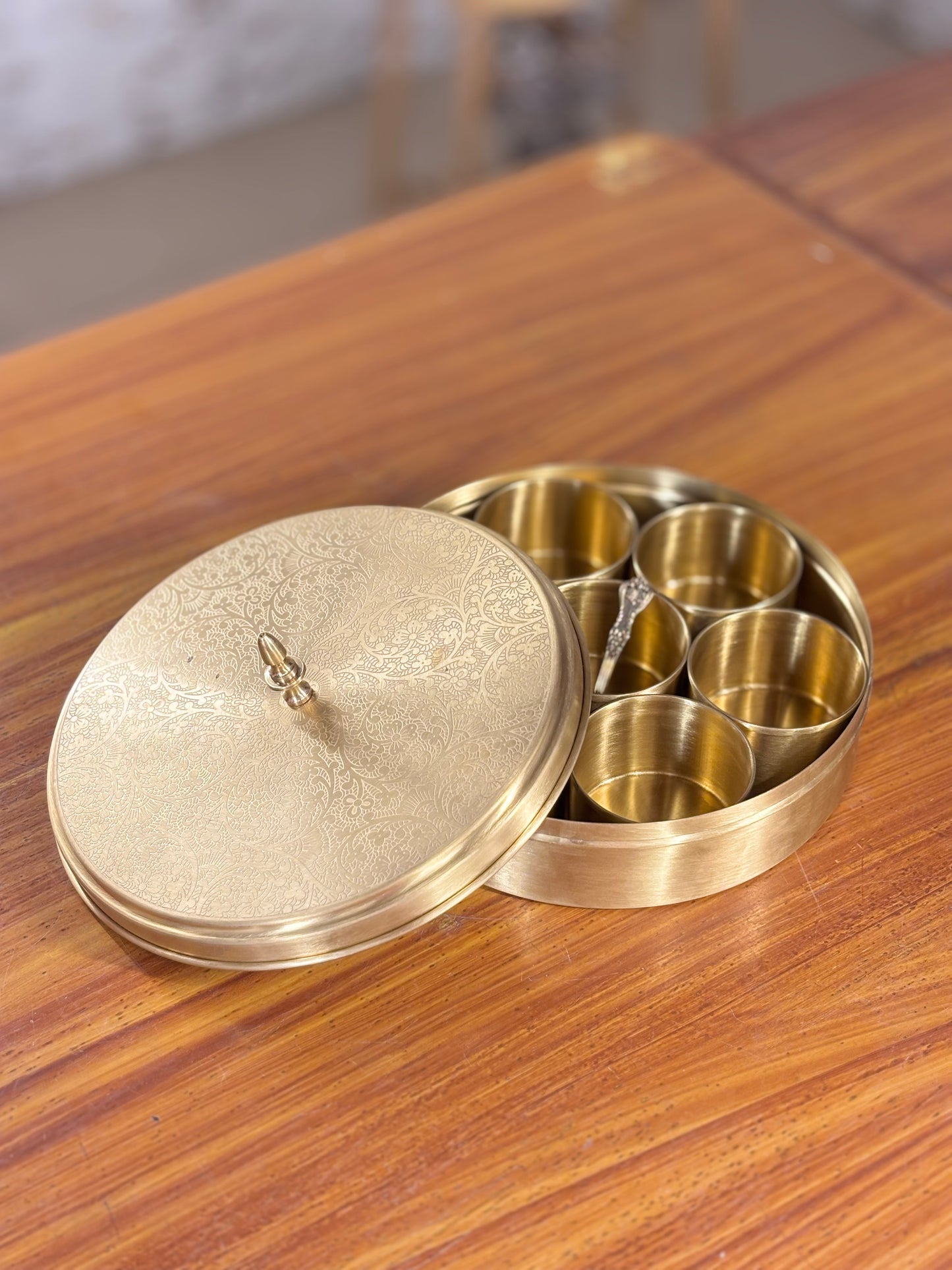 8 Inch Brass Spice Box Return Gift | Traditional Brass Masala Box | Wedding & Kitchen Favor Under ₹2500