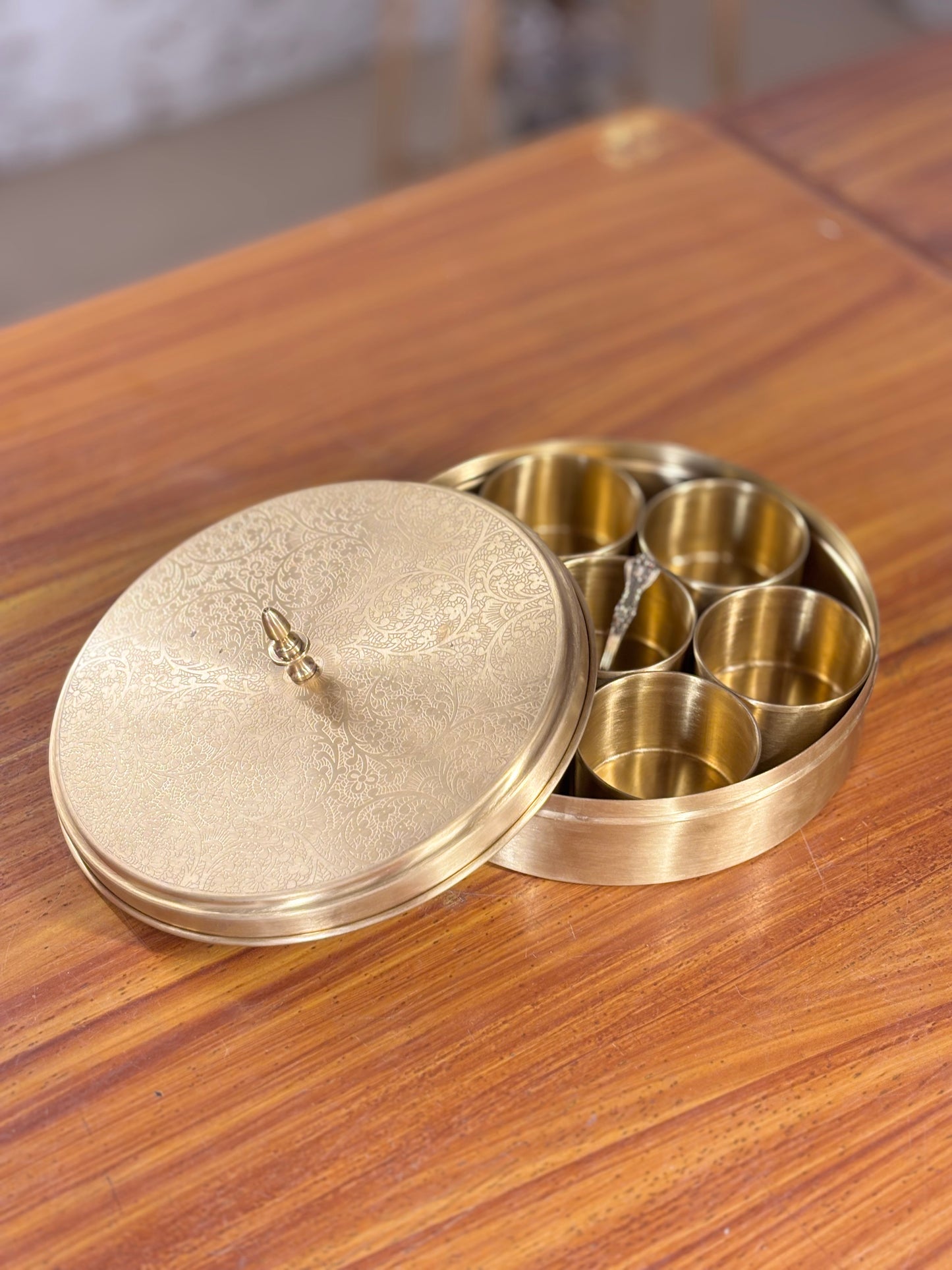8 Inch Brass Spice Box Return Gift | Traditional Brass Masala Box | Wedding & Kitchen Favor Under ₹2500
