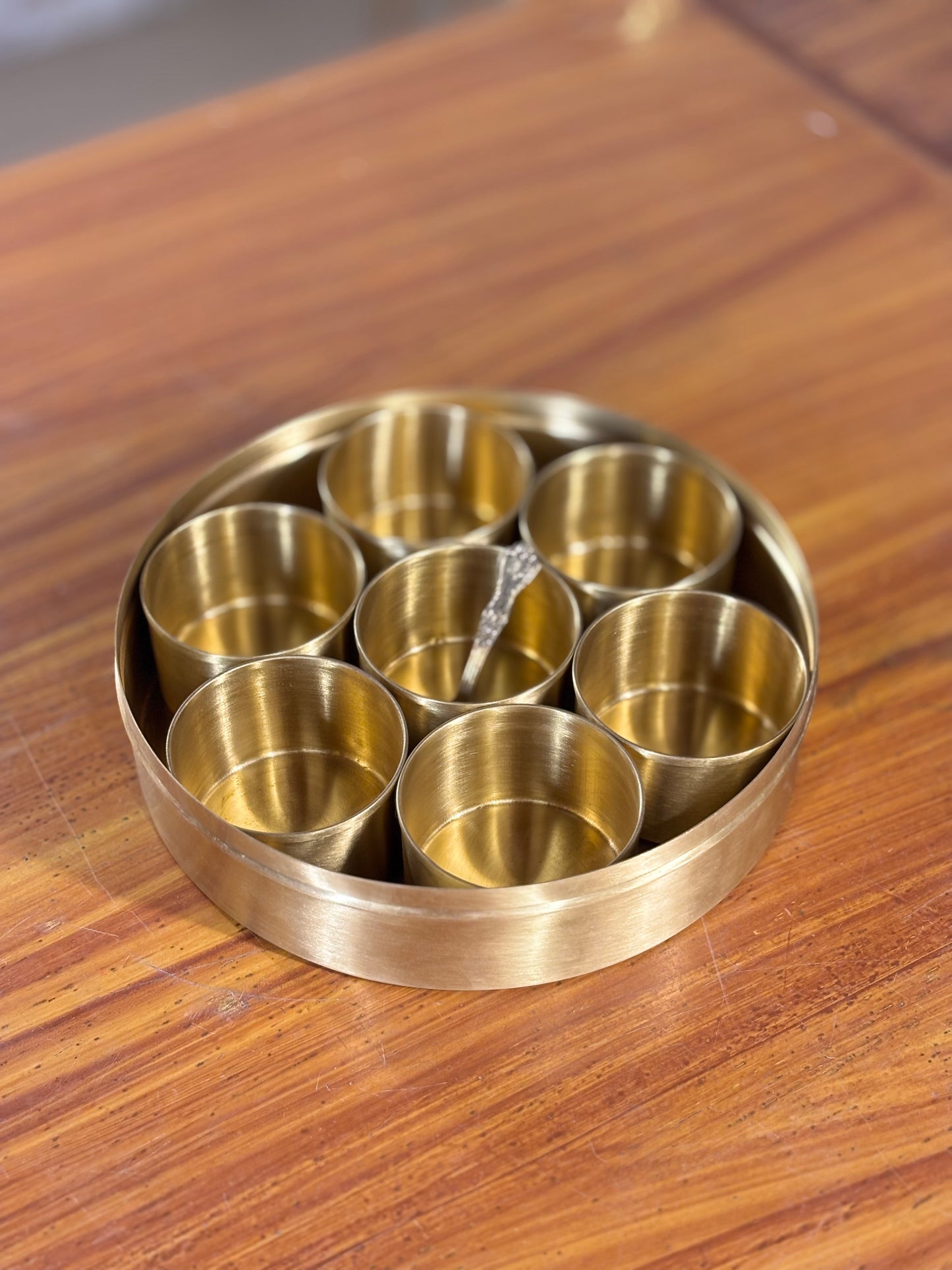 8 Inch Brass Spice Box Return Gift | Traditional Brass Masala Box | Wedding & Kitchen Favor Under ₹2500