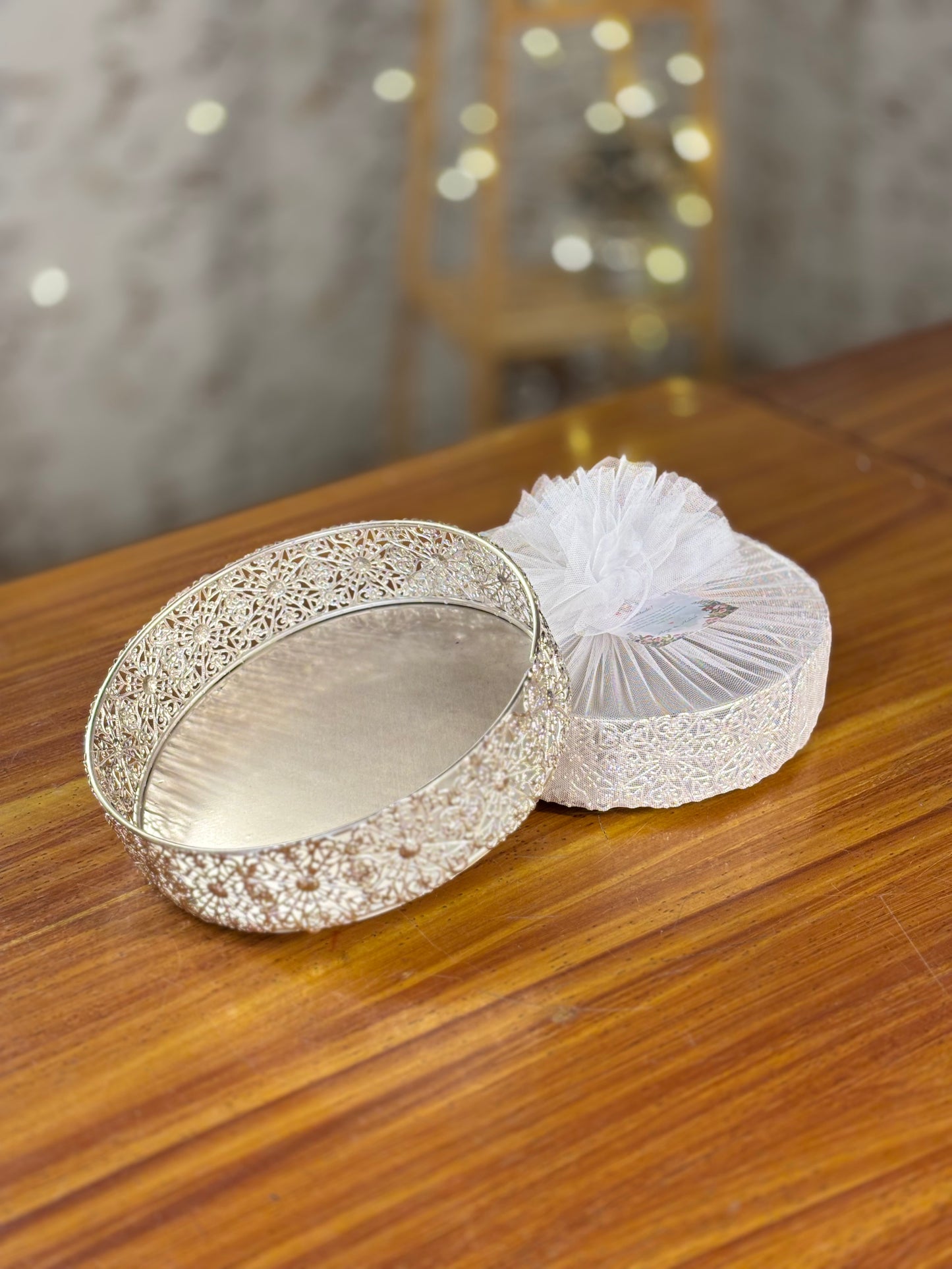 8 Inch German Silver Tray Return Gift | Elegant Silver Finish Tray | Wedding & Housewarming Favor Under ₹500