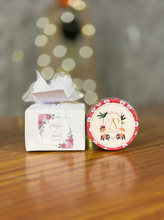 Printed Tin Candle Return Gift | Printed Scented Candle | Wedding & Party Favor Under ₹200