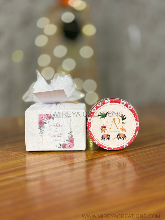 Printed Tin Candle Return Gift | Printed Scented Candle | Wedding & Party Favor Under ₹200