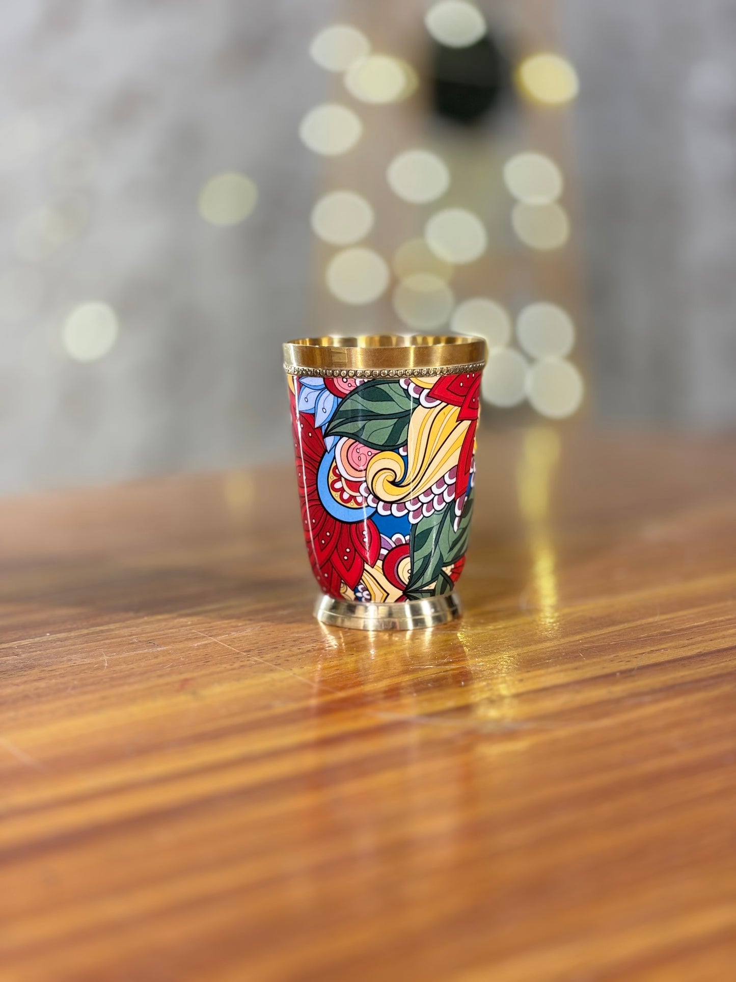 Printed Brass Glass Return Gift | Traditional Brass Drinkware | Wedding & Puja Favor Under ₹500