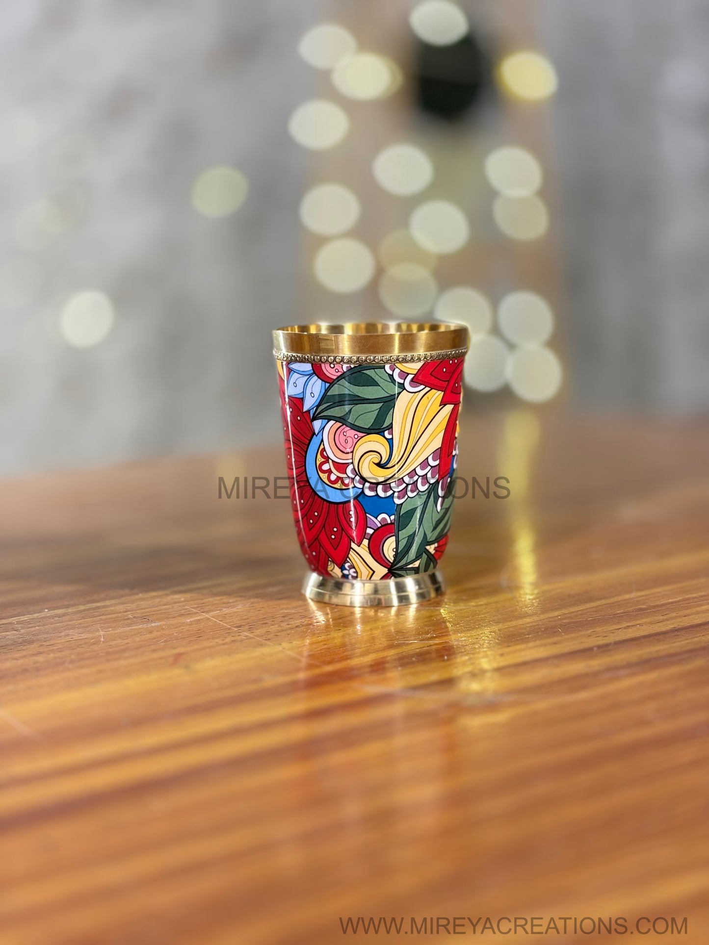 Printed Brass Glass Return Gift | Traditional Brass Drinkware | Wedding & Puja Favor Under ₹500