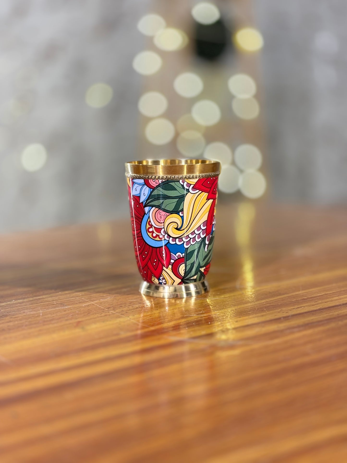 Printed Brass Glass Return Gift | Traditional Brass Drinkware | Wedding & Puja Favor Under ₹500