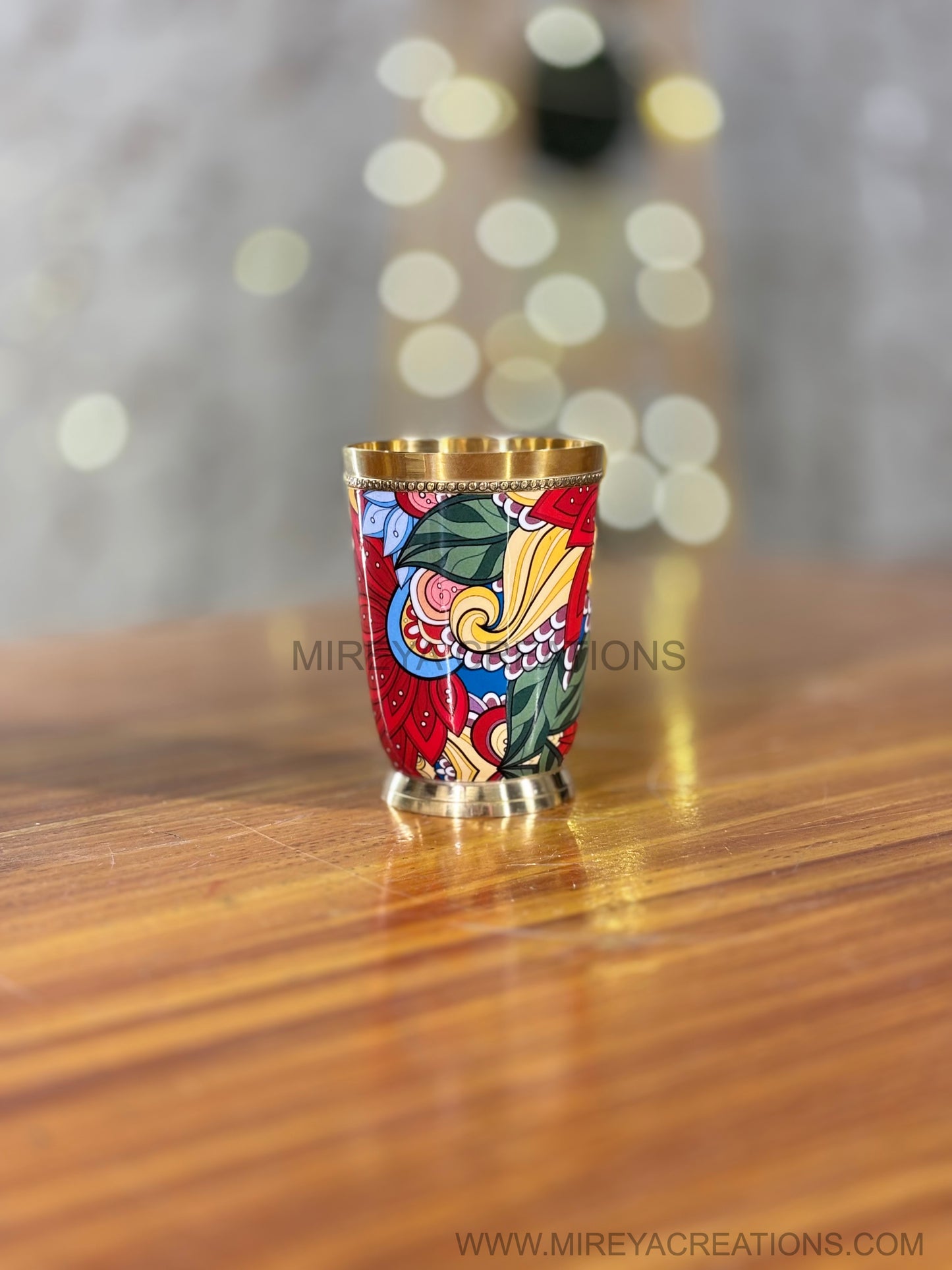 Printed Brass Glass Return Gift | Traditional Brass Drinkware | Wedding & Puja Favor Under ₹500