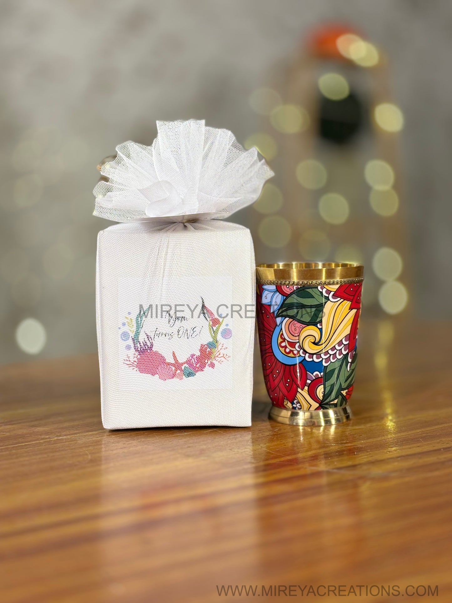 Printed Brass Glass Return Gift | Traditional Brass Drinkware | Wedding & Puja Favor Under ₹500