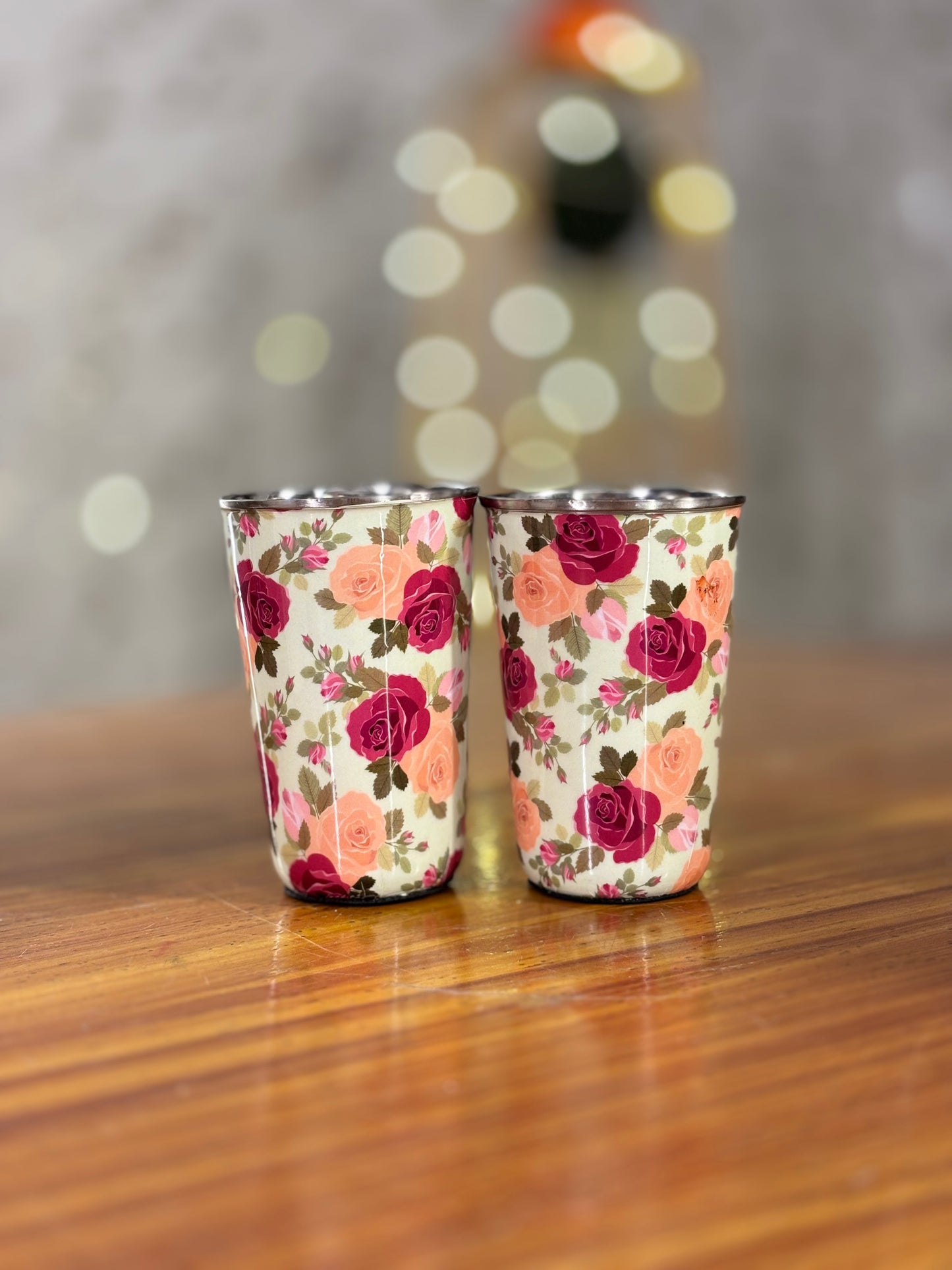 Printed Steel Glass Set Return Gift | Set of 2 Stainless Steel Glasses | Wedding & Housewarming Favor Under ₹500