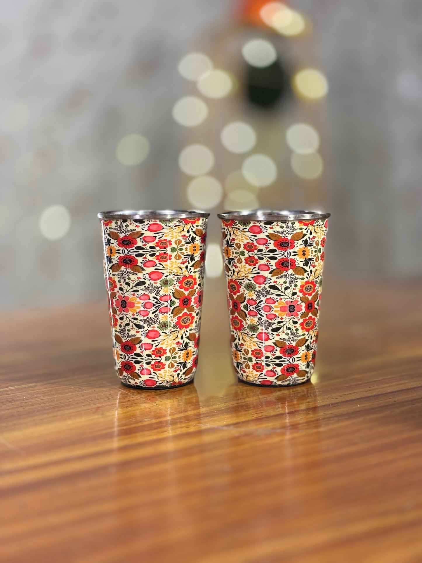 Printed Steel Glass Set Return Gift | Set of 2 Stainless Steel Glasses | Wedding & Housewarming Favor Under ₹500