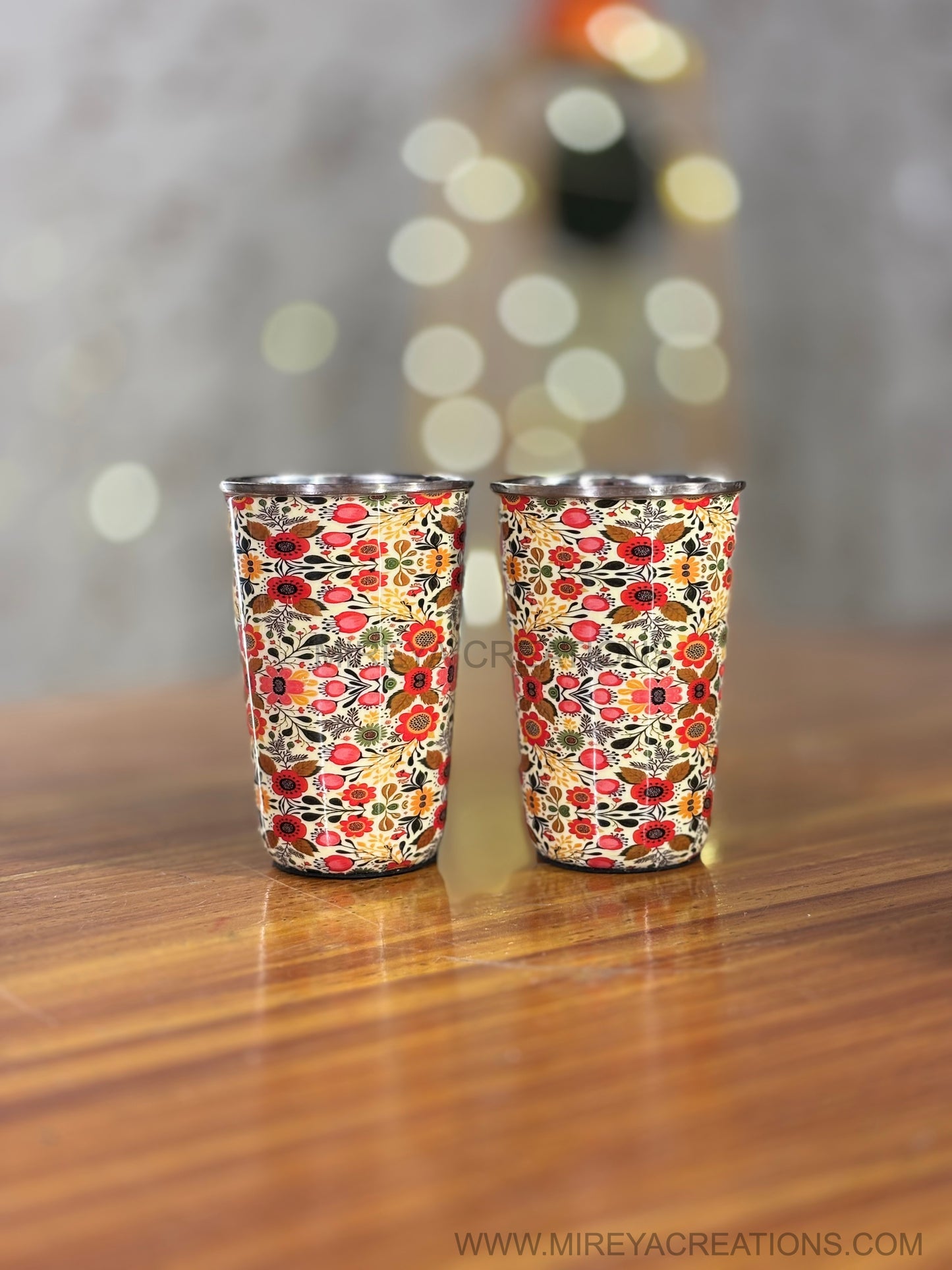 Printed Steel Glass Set Return Gift | Set of 2 Stainless Steel Glasses | Wedding & Housewarming Favor Under ₹500