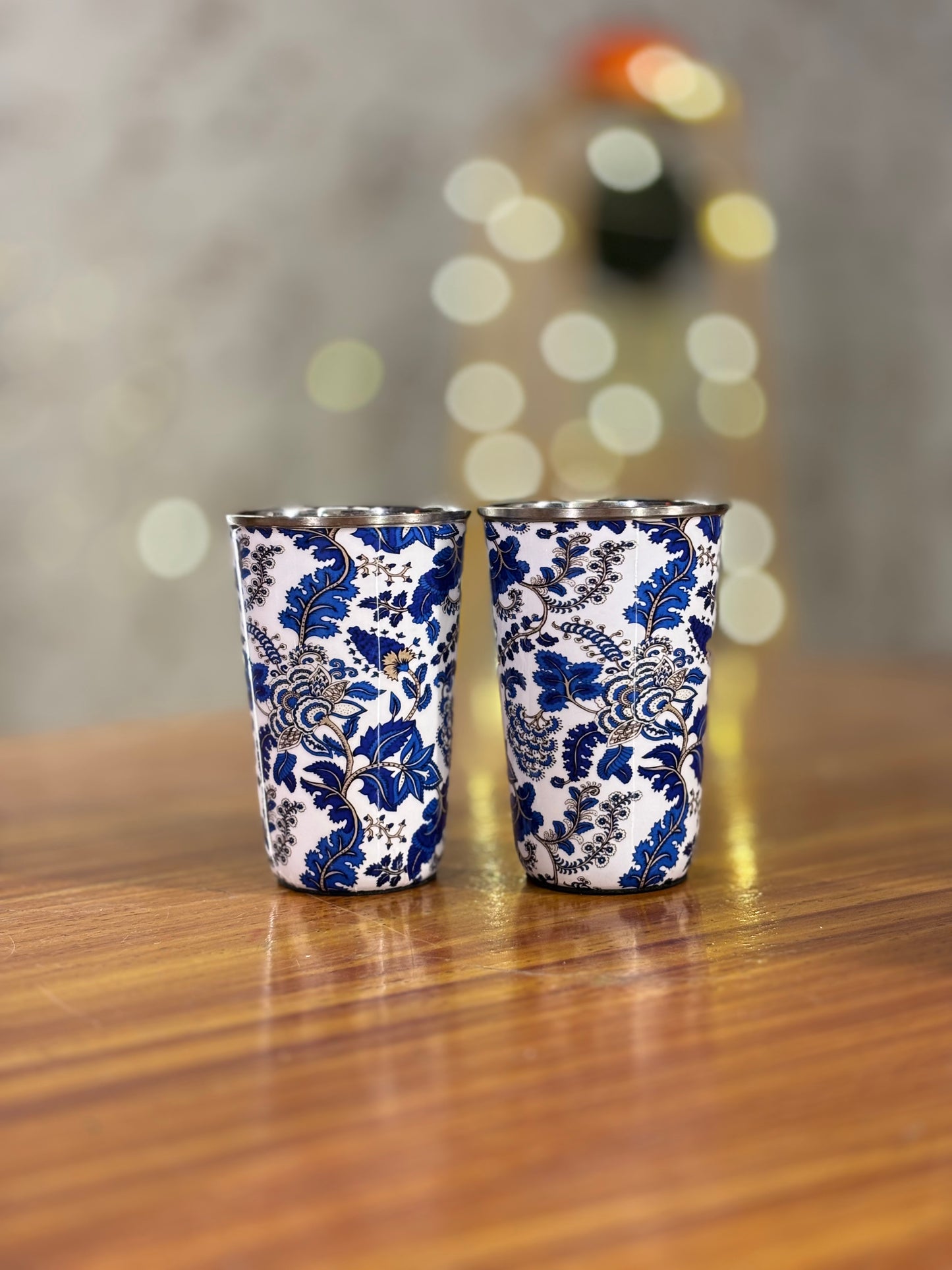 Printed Steel Glass Set Return Gift | Set of 2 Stainless Steel Glasses | Wedding & Housewarming Favor Under ₹500