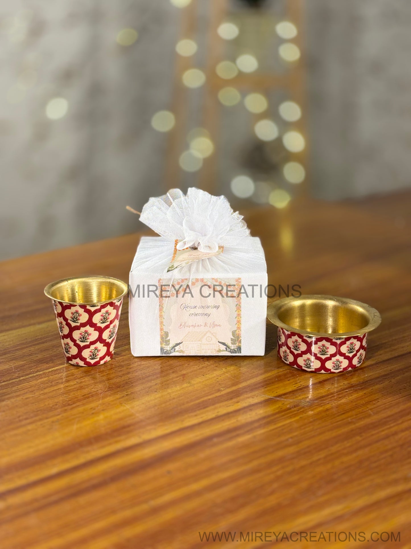 Printed Brass Dabara Return Gift | Traditional Brass Dabara Set | Wedding & Housewarming Favor Under ₹500