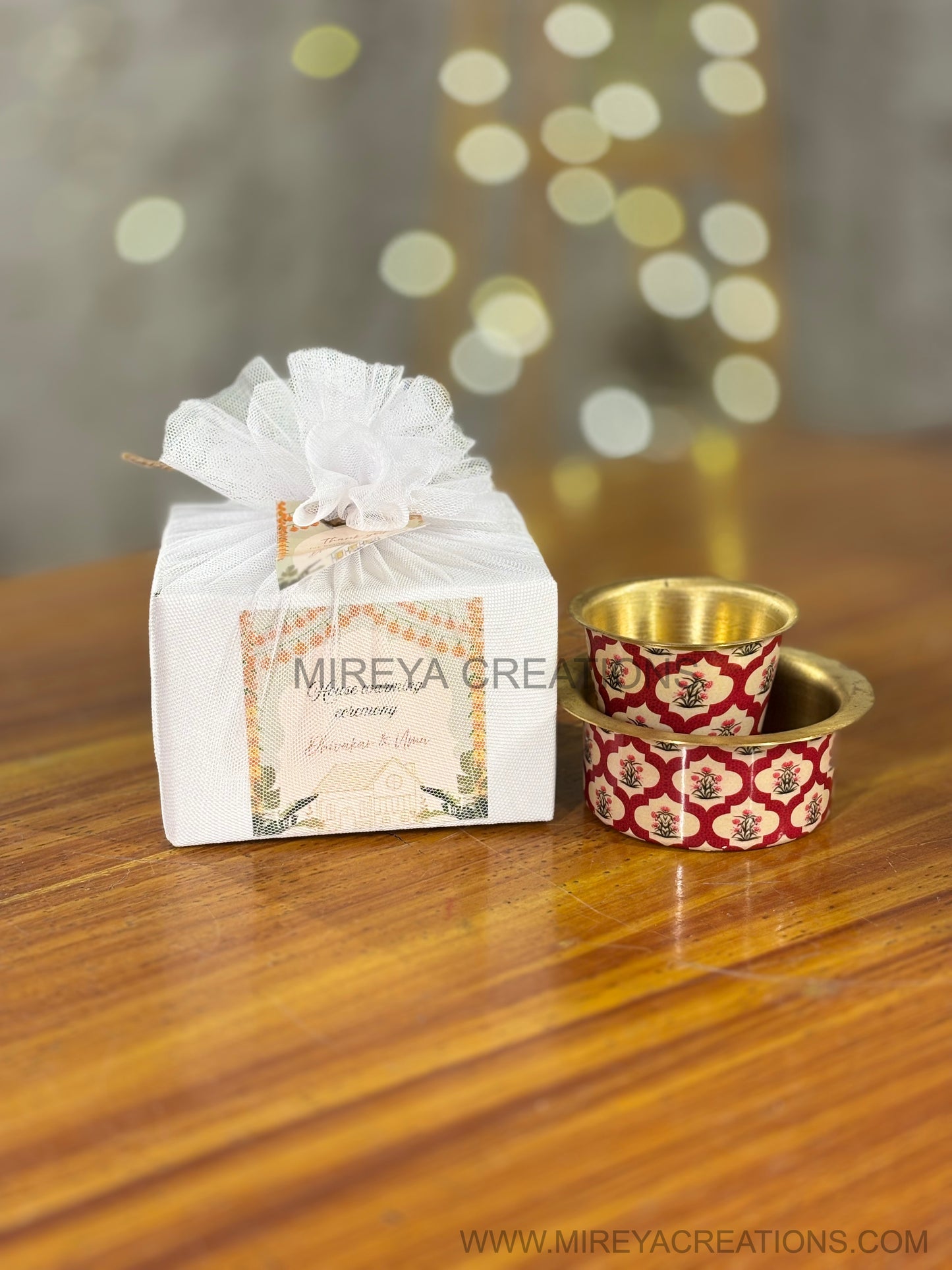 Printed Brass Dabara Return Gift | Traditional Brass Dabara Set | Wedding & Housewarming Favor Under ₹500