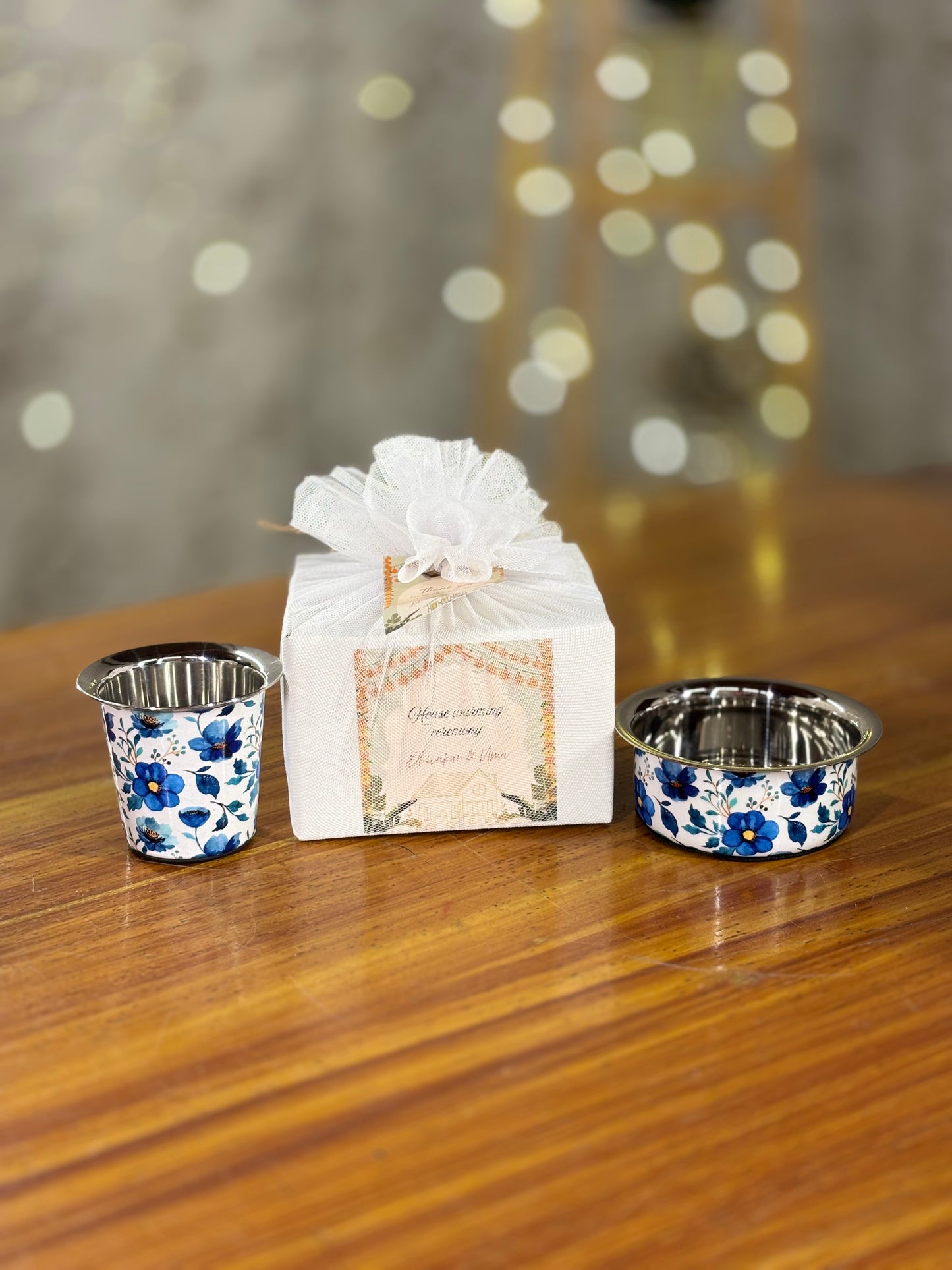 Printed Stainless Steel Dabara Return Gift | Traditional South Indian Dabara | Wedding & Puja Favor Under ₹500