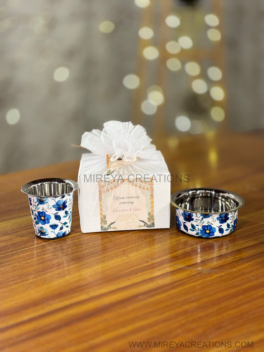 Printed Stainless Steel Dabara Return Gift | Traditional South Indian Dabara | Wedding & Puja Favor Under ₹500