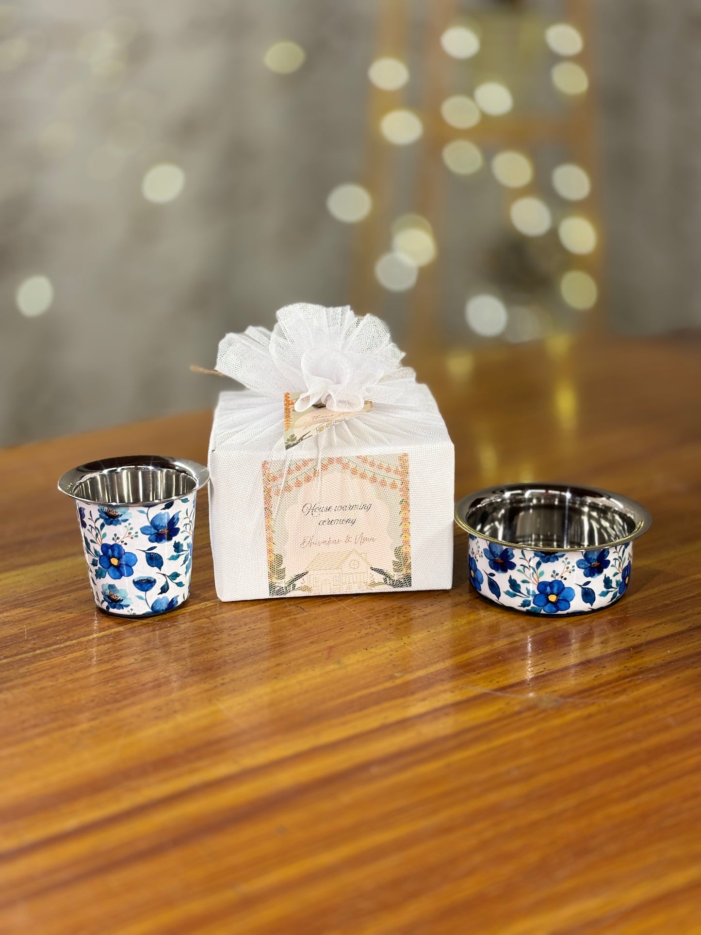 Printed Stainless Steel Dabara Return Gift | Traditional South Indian Dabara | Wedding & Puja Favor Under ₹500