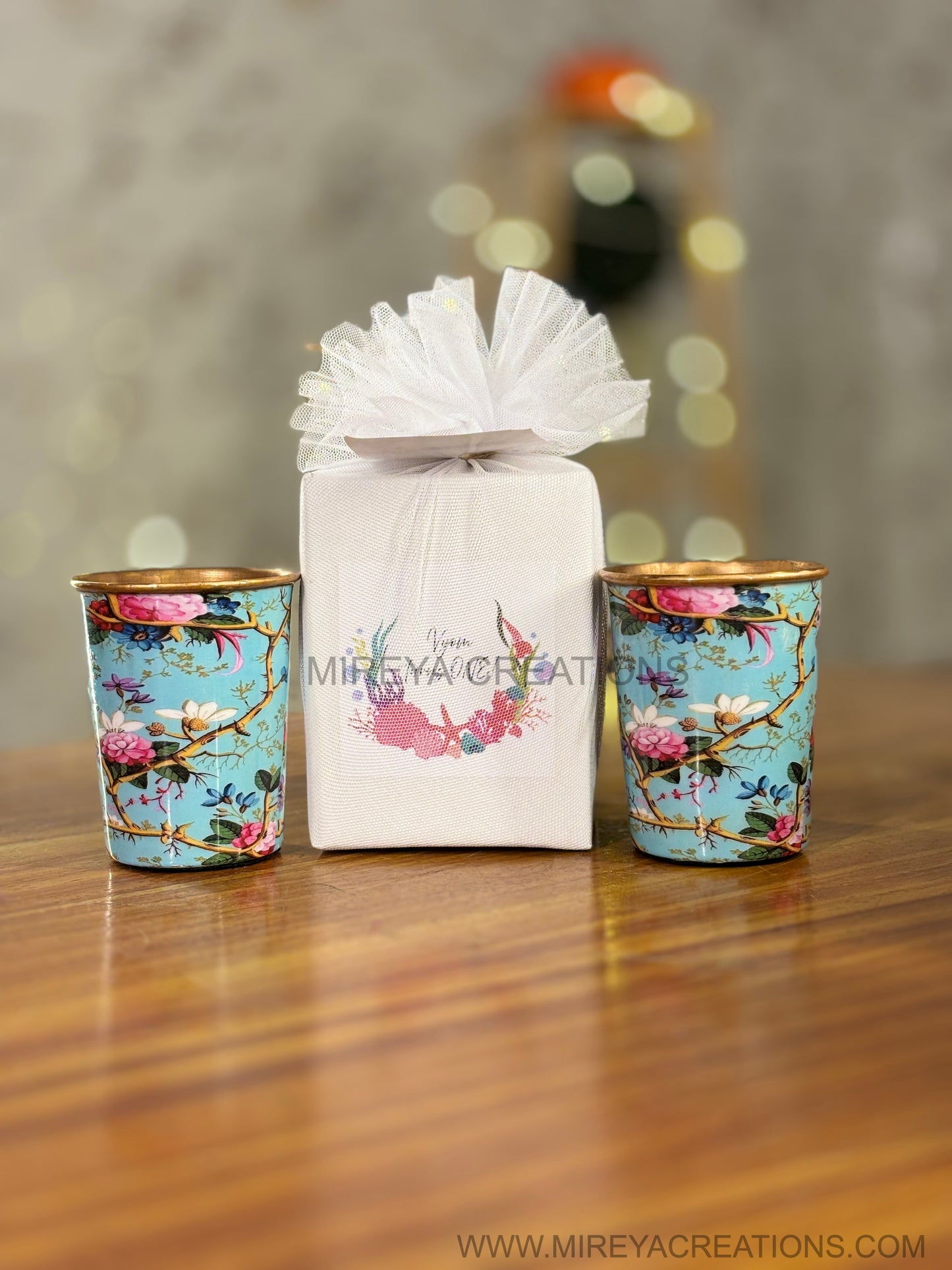 Printed Copper Glass (Set of 2 ) Return Gift | Premium Copper Glass | Wedding & Housewarming Favor Under ₹1000