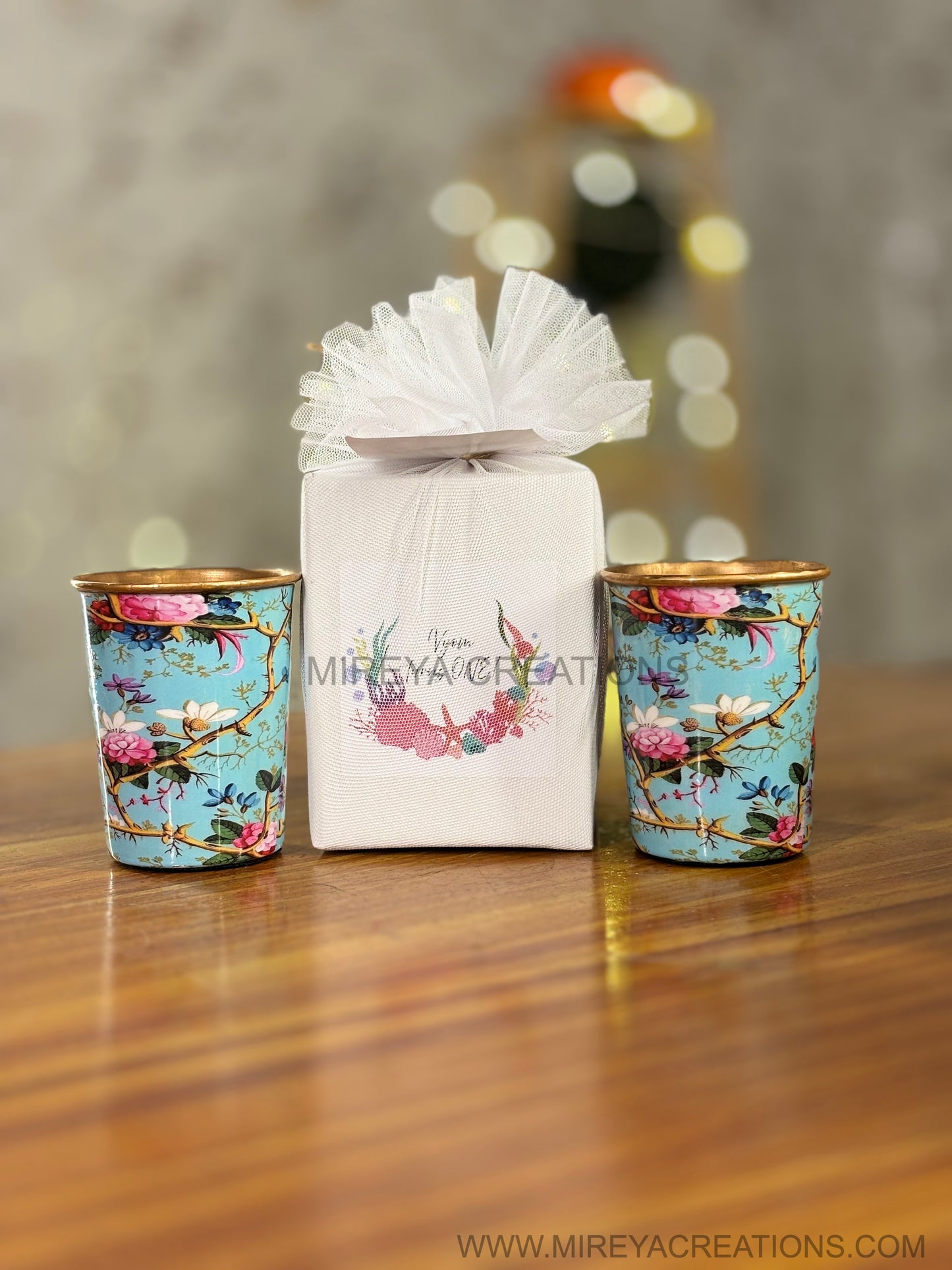 Printed Copper Glass (Set of 2 ) Return Gift | Premium Copper Glass | Wedding & Housewarming Favor Under ₹1000