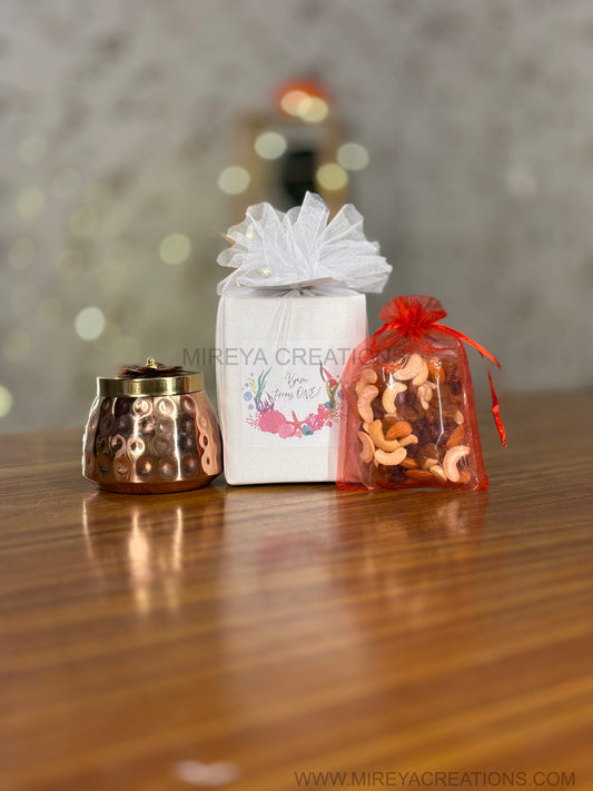 Brass Cone Jar Gift with Nuts Pouch Return Gift | Keepsake Decorative Jar | Wedding & Event Favor Under ₹300